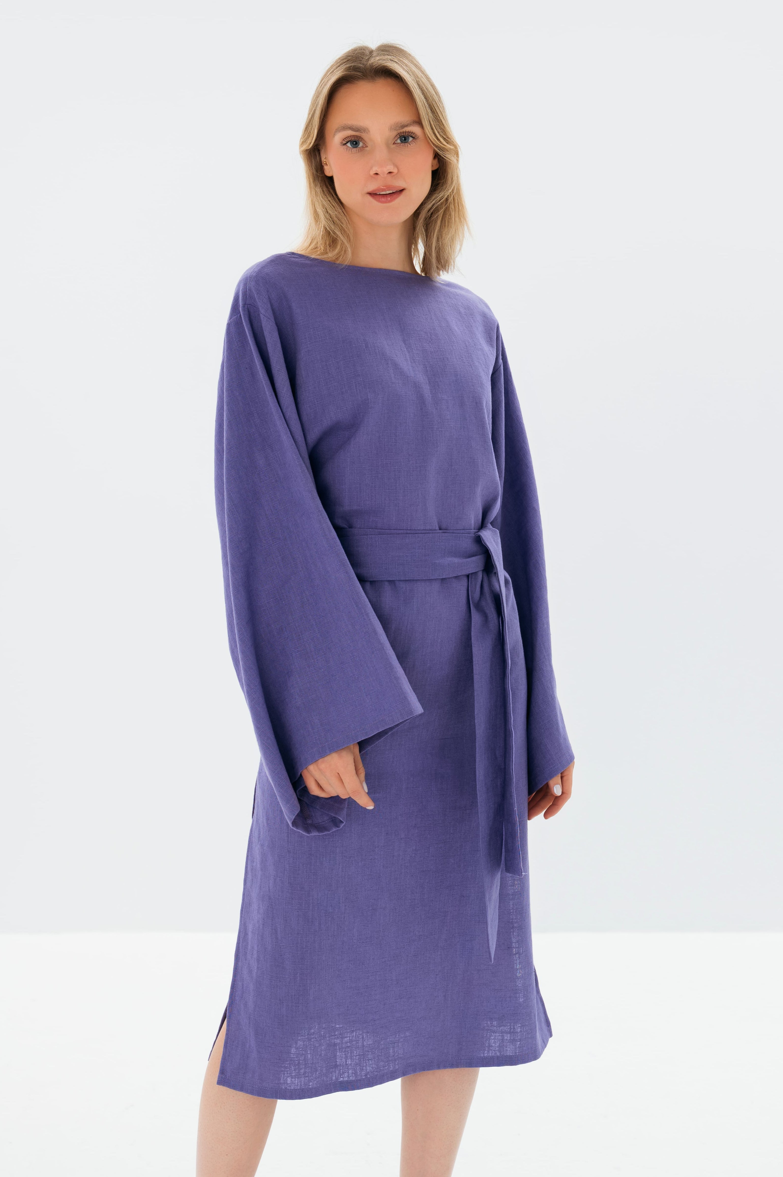 WHISPER — Stonewashed Linen Kimono-Sleeve Midi Dress
