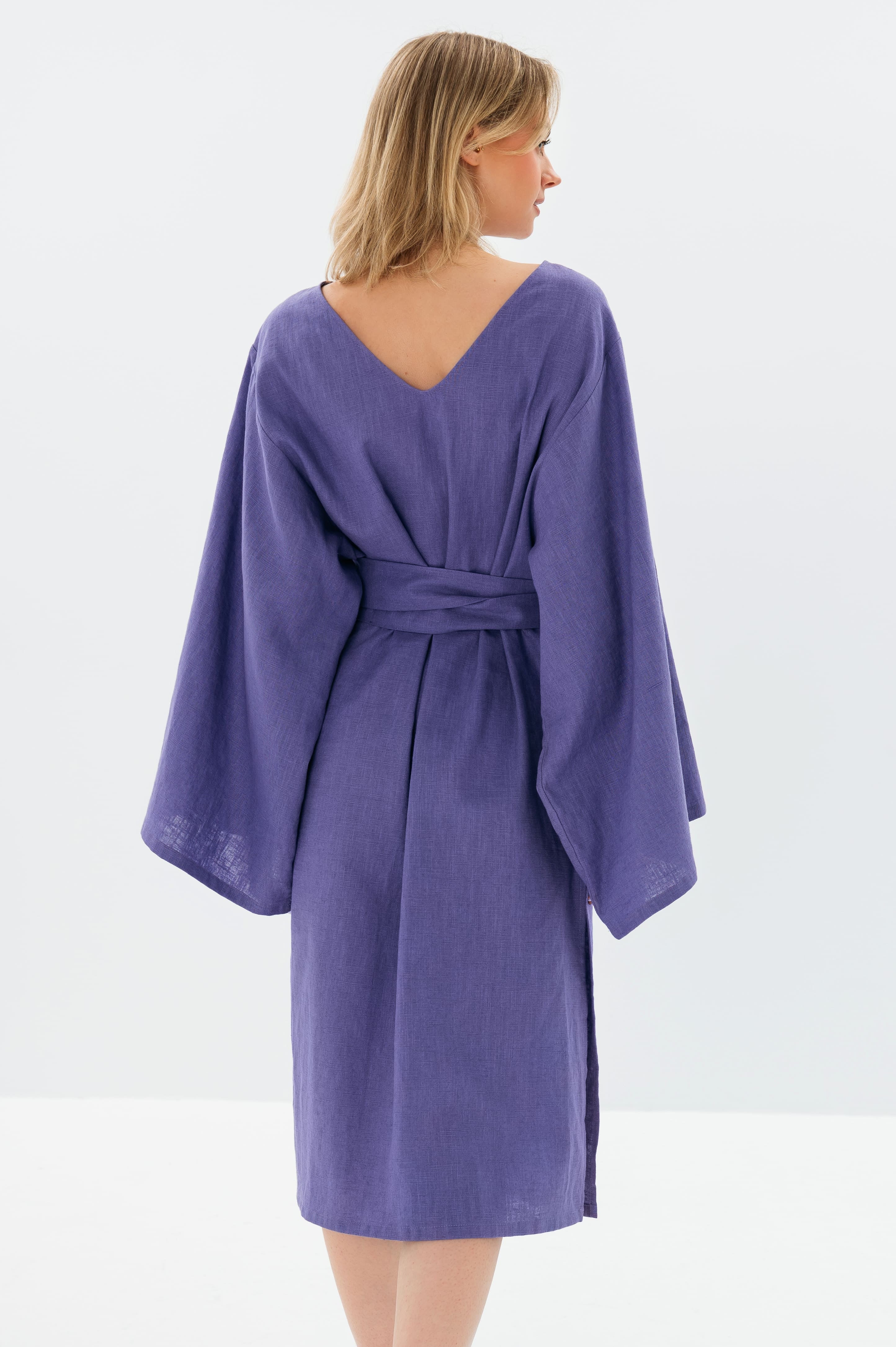 WHISPER — Stonewashed Linen Kimono-Sleeve Midi Dress
