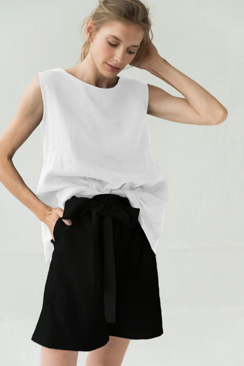 MIX & MATCH — High-Waisted Linen Shorts — Black#Color_Black