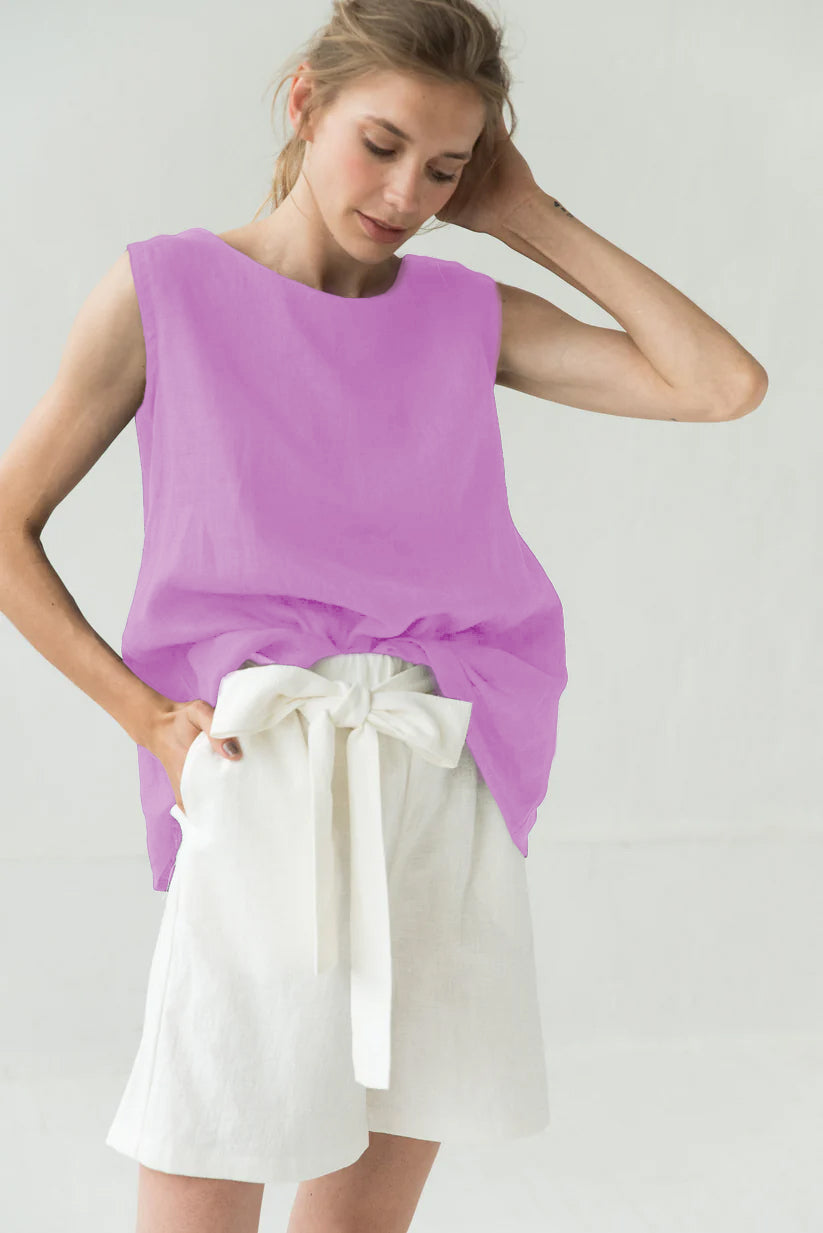 MIX & MATCH — High-Waisted Linen Shorts — White#Color_White