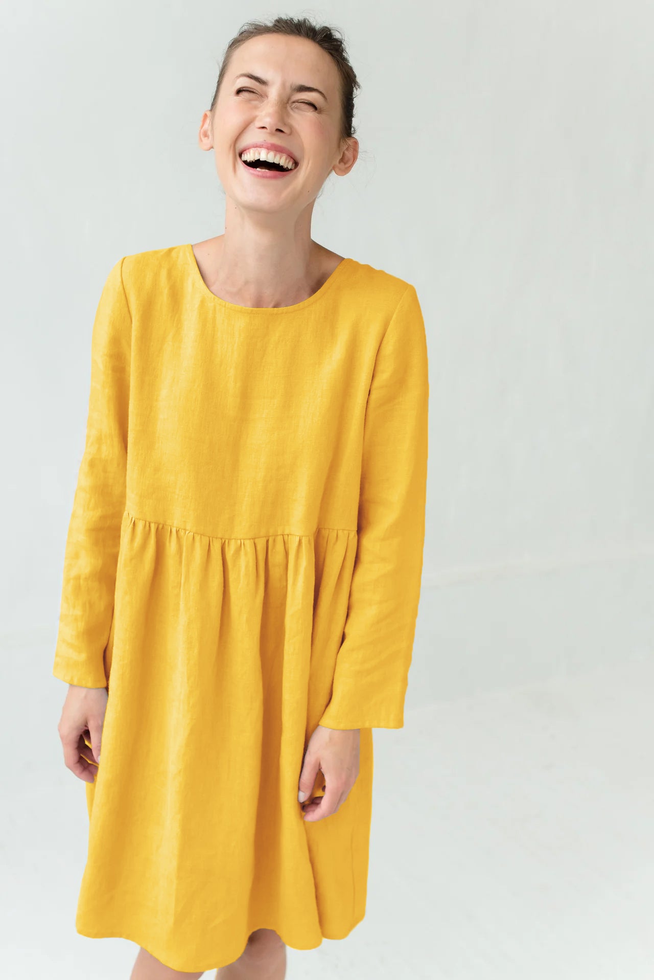 CANDY — Long-Sleeve Stonewashed Linen Dress