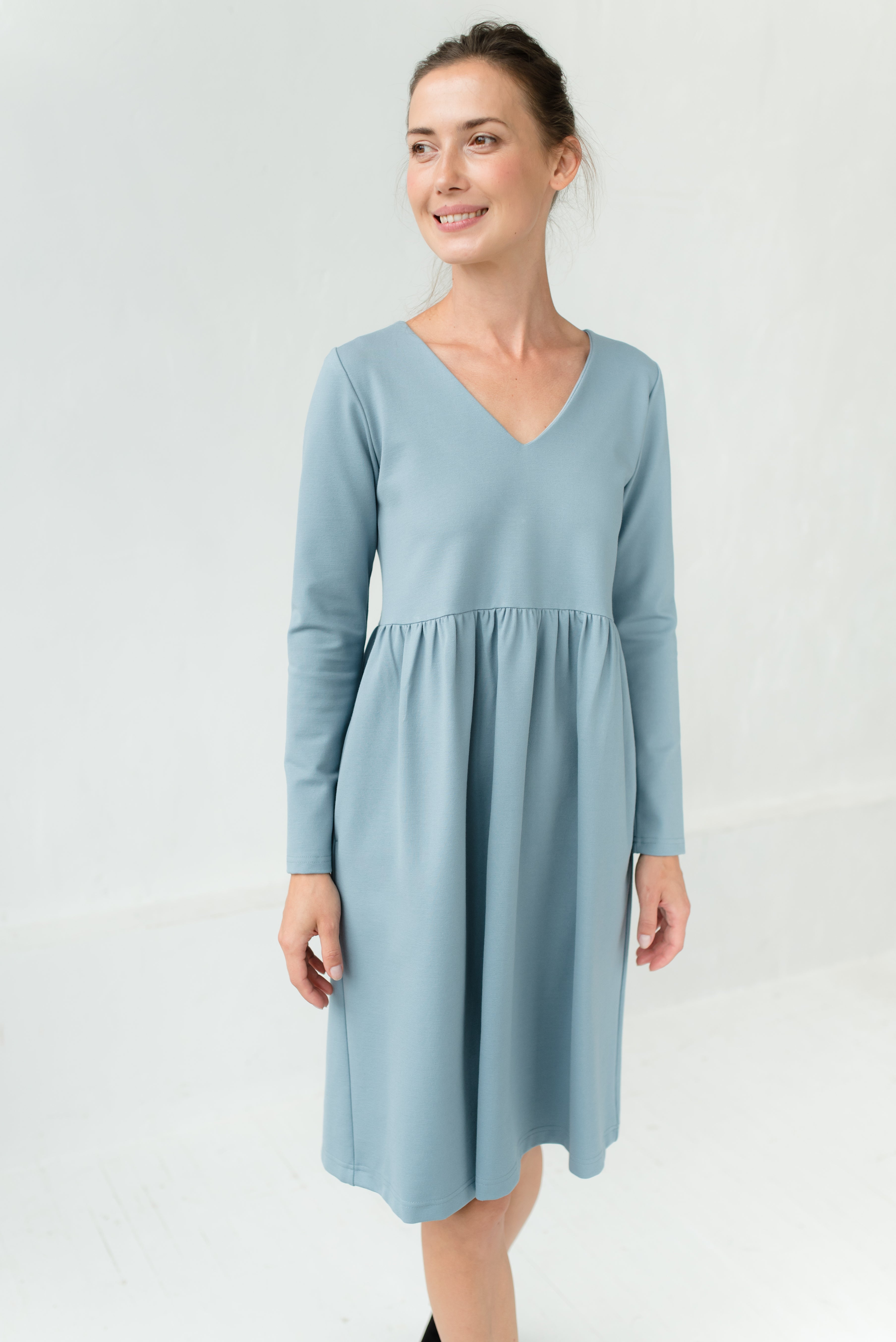 SUNSHINE — Italian Punto Milano Knit Dress — Light gray#Color_Light gray