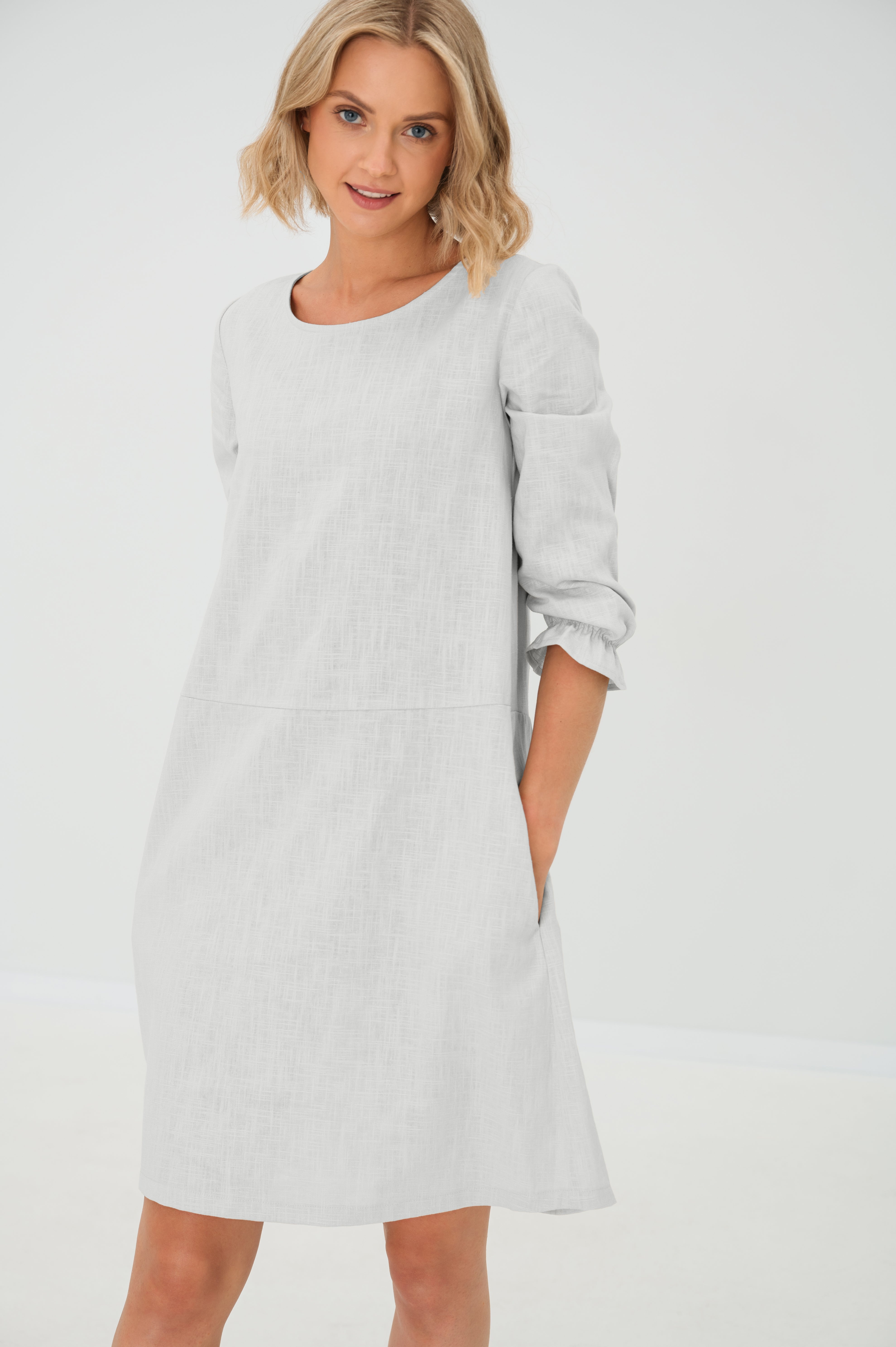 Linen dress EMMA — Stonewashed Linen with Pockets White#Color_White