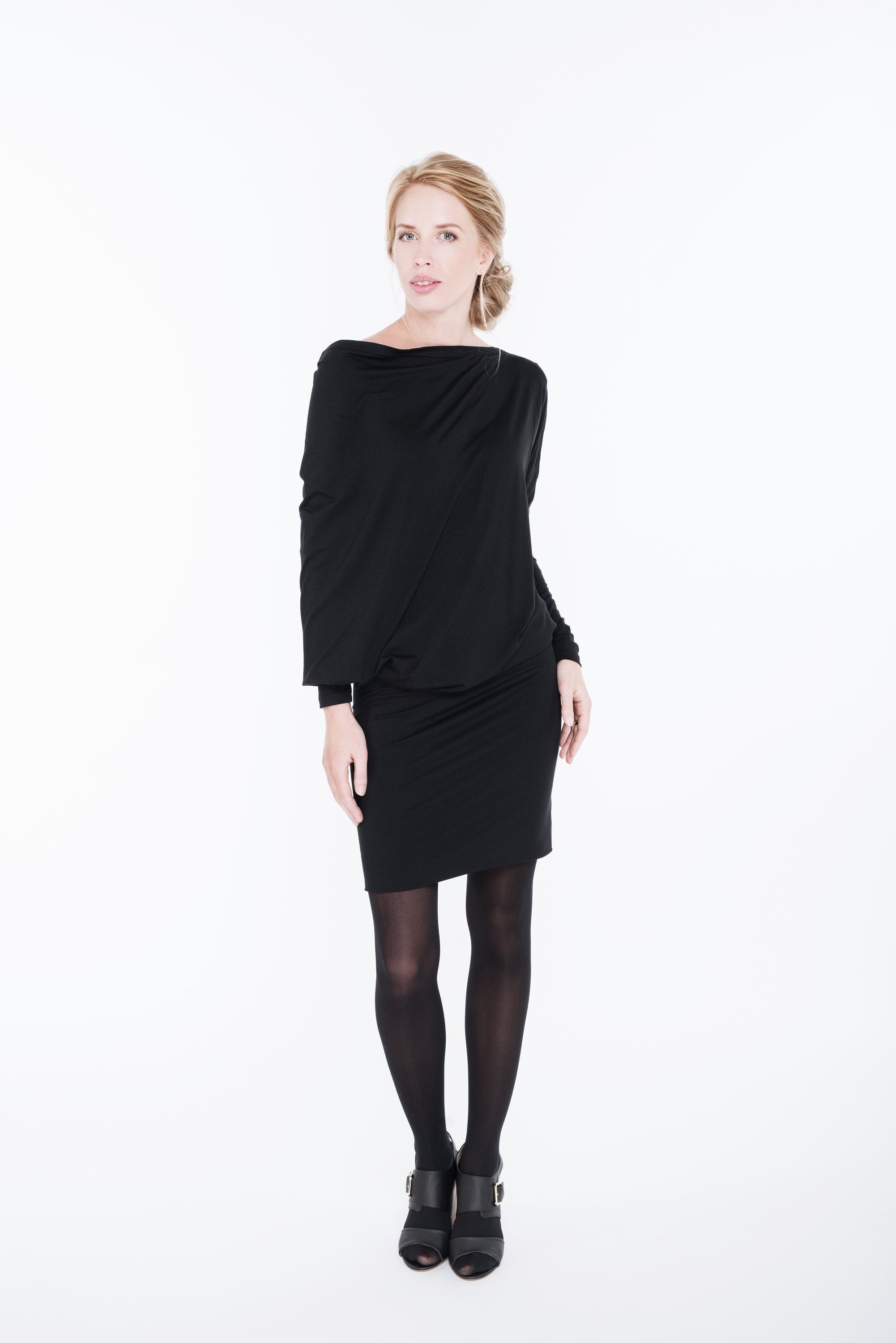 EVENING — Draped Cowl-Neck Knit Dress