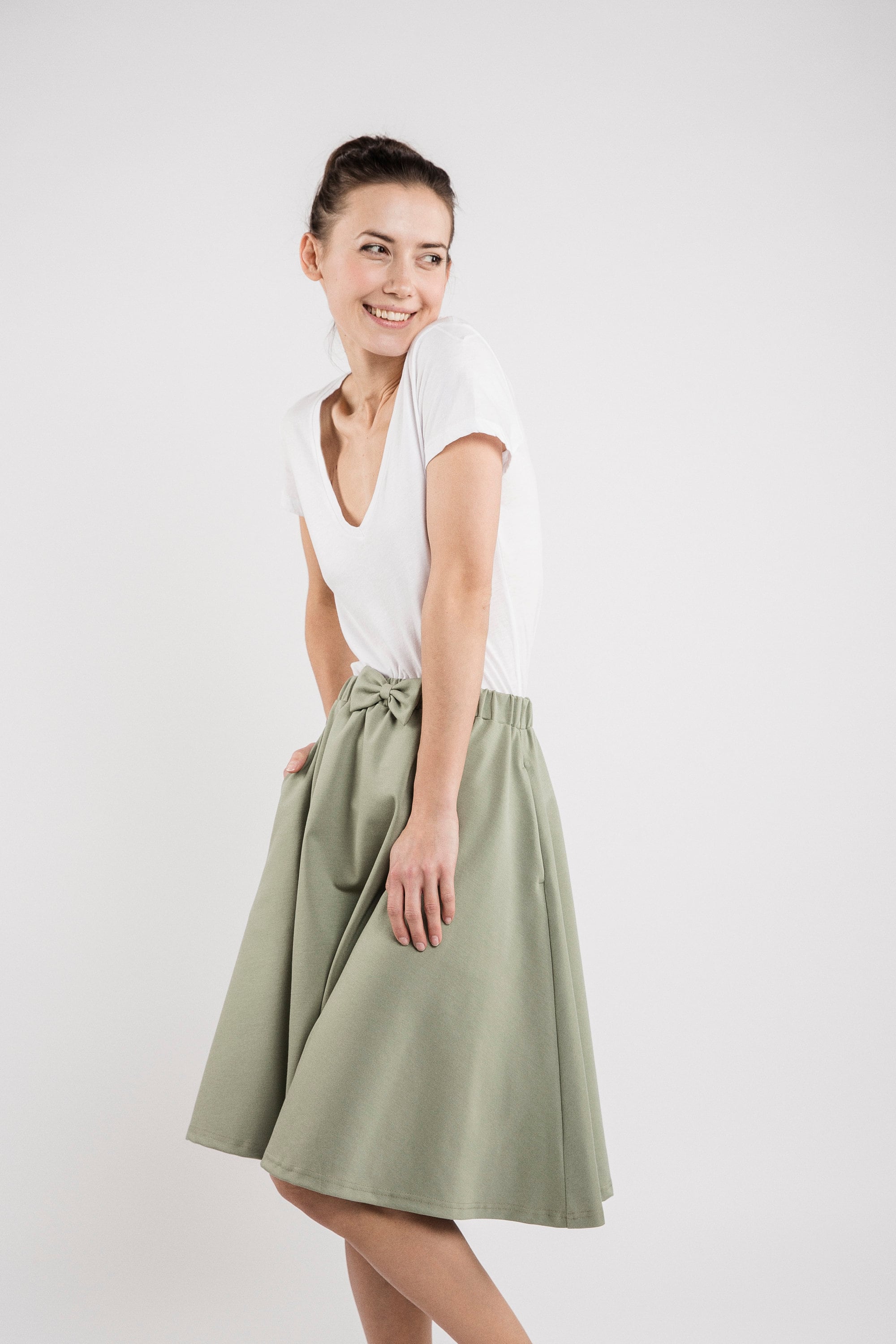 CINDY — Soft Jersey A-Line Knee-Length Skirt, Mint (L)