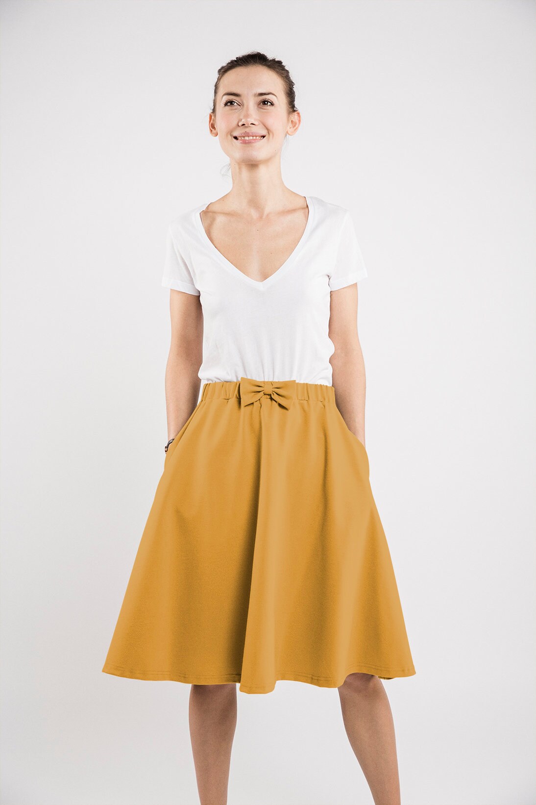 CINDY — Soft Jersey A-Line Knee-Length Skirt, Mint (L)