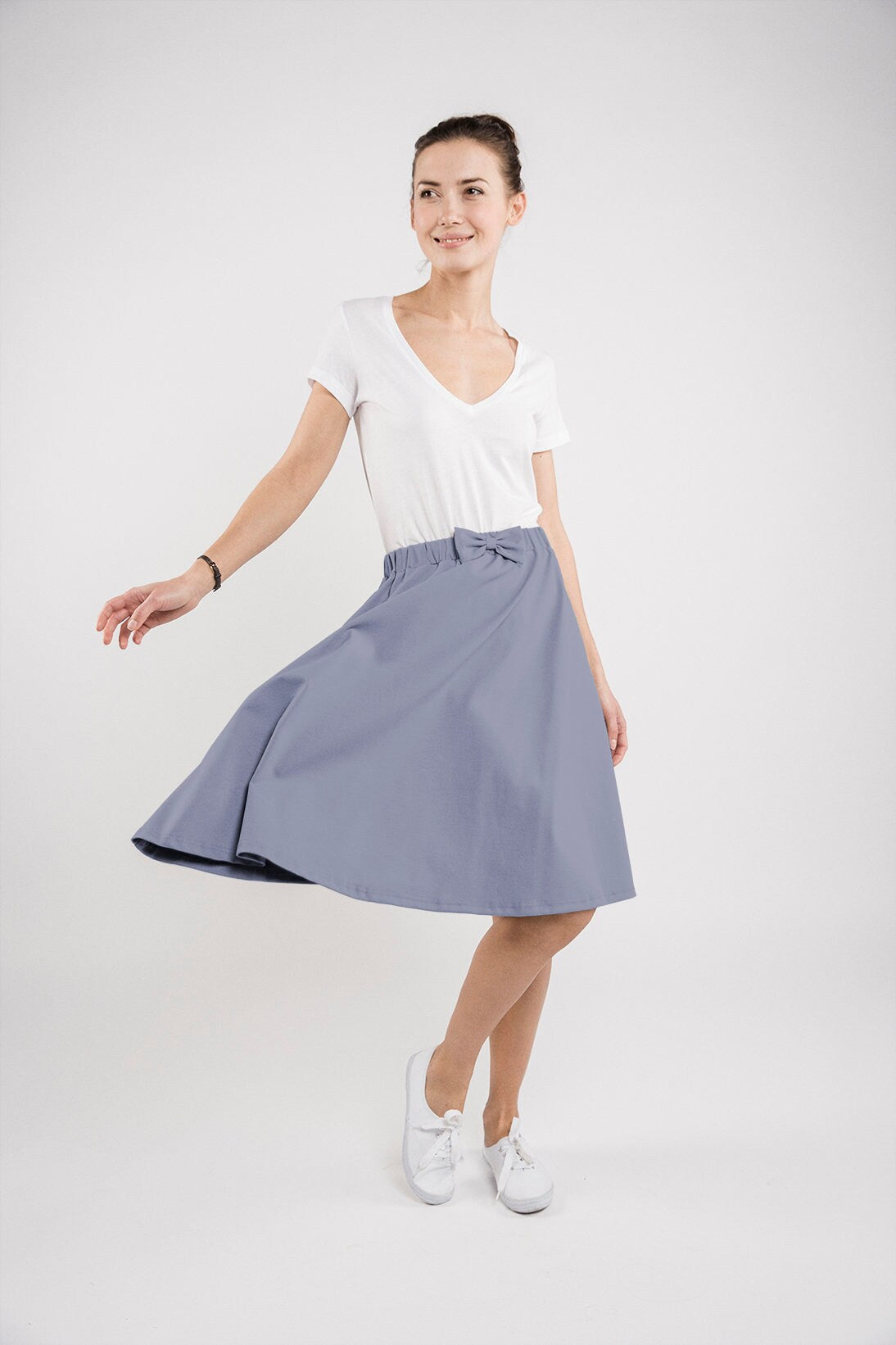 CINDY — Soft Jersey A-Line Knee-Length Skirt, Mint (L)