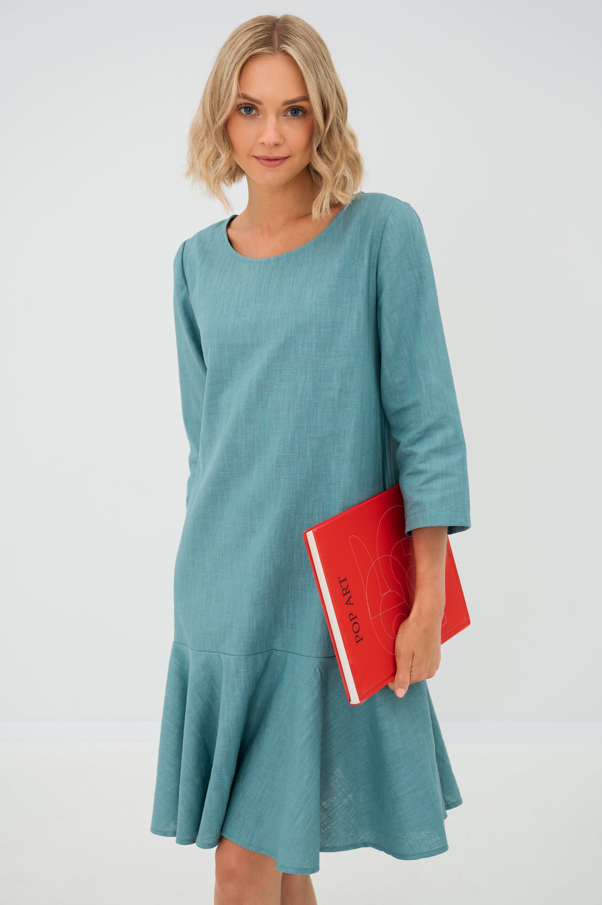 NORA — Stonewashed Linen Flounce-Hem Dress
