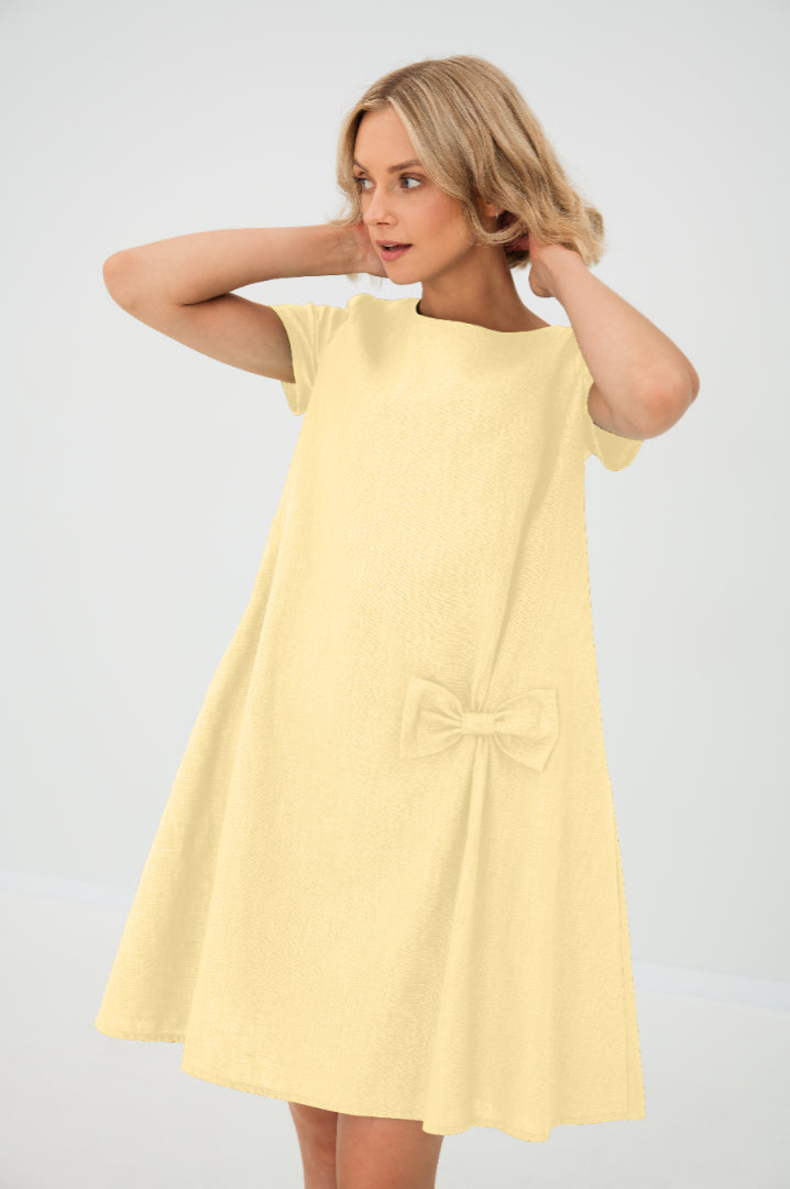 SUMMER KISS — Stonewashed Linen Bow Dress