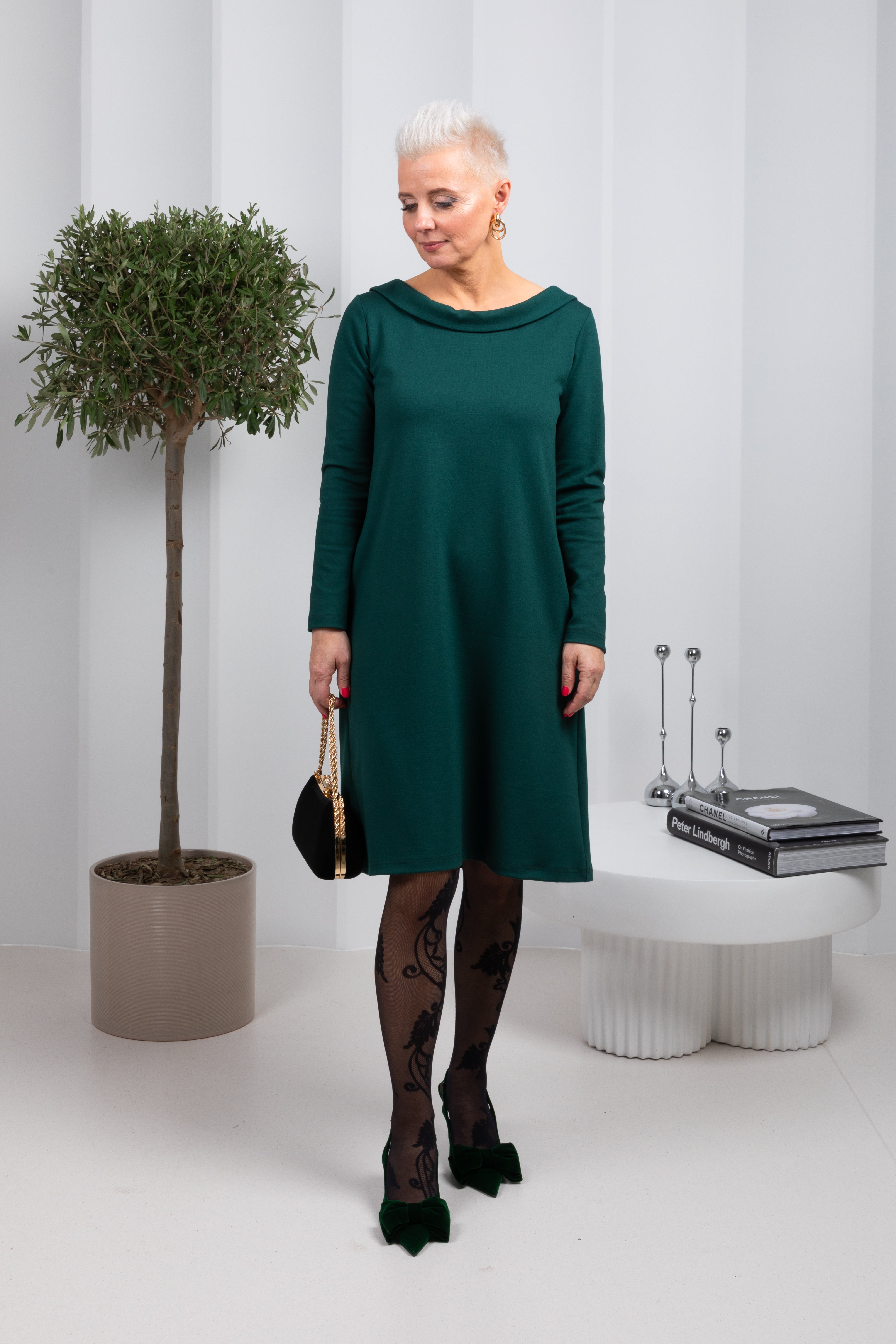 STORY — Italian Knit Midi Dress — Green#Color_Green
