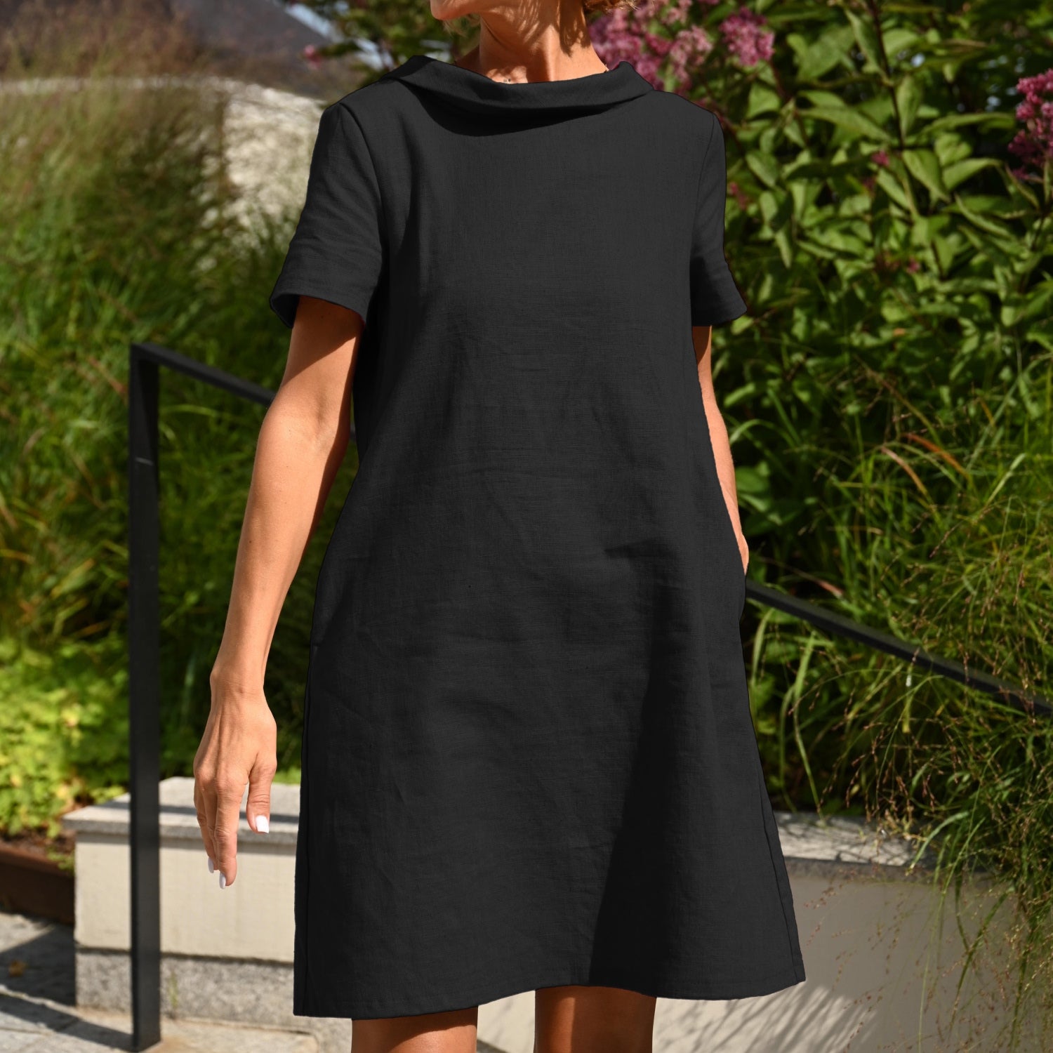 STORY — Soft Linen Short-Sleeve Dress