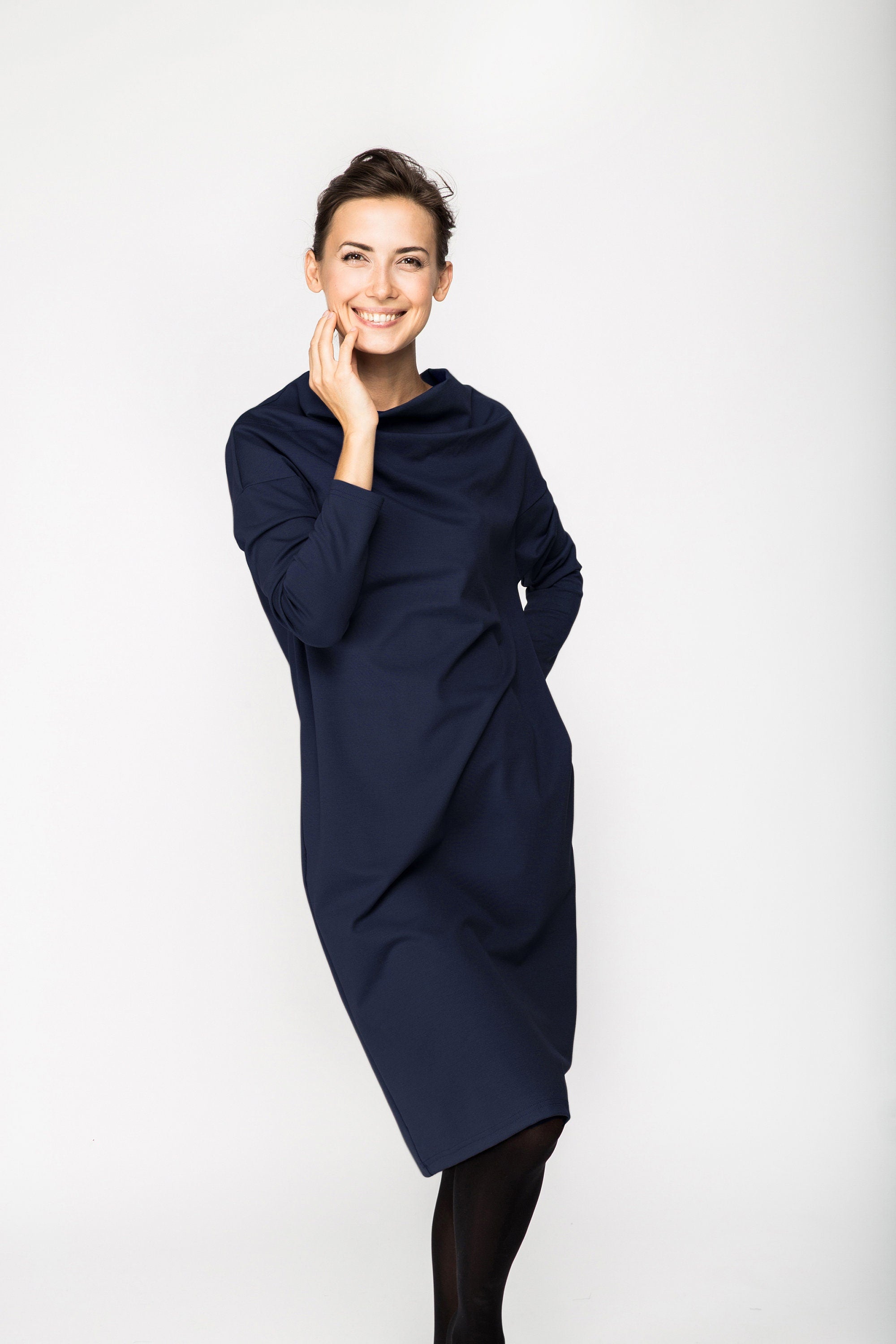 TUBE — Robe mi-longue en maille Punto Milano italienne