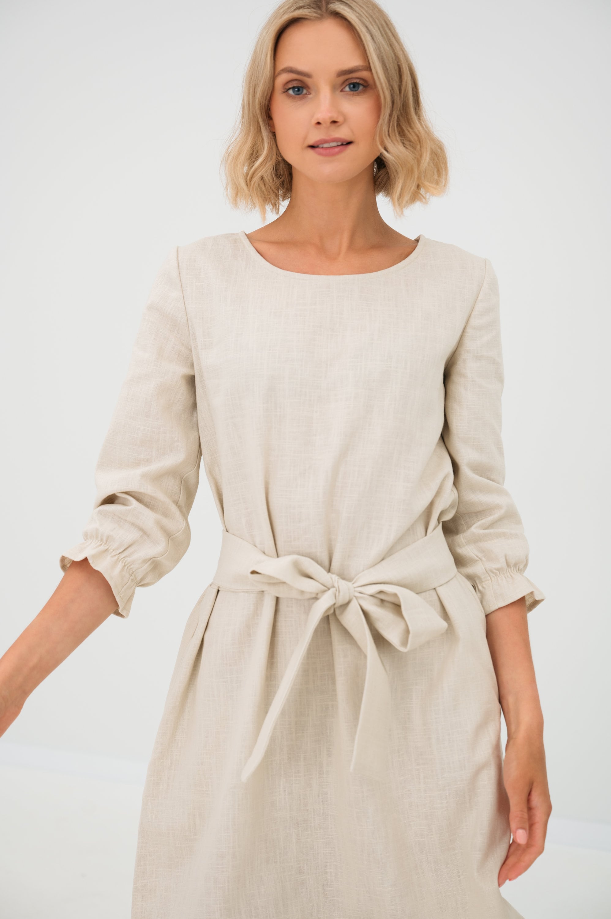 Linen dress EMMA — Stonewashed Linen with Pockets Beige#Color_Beige