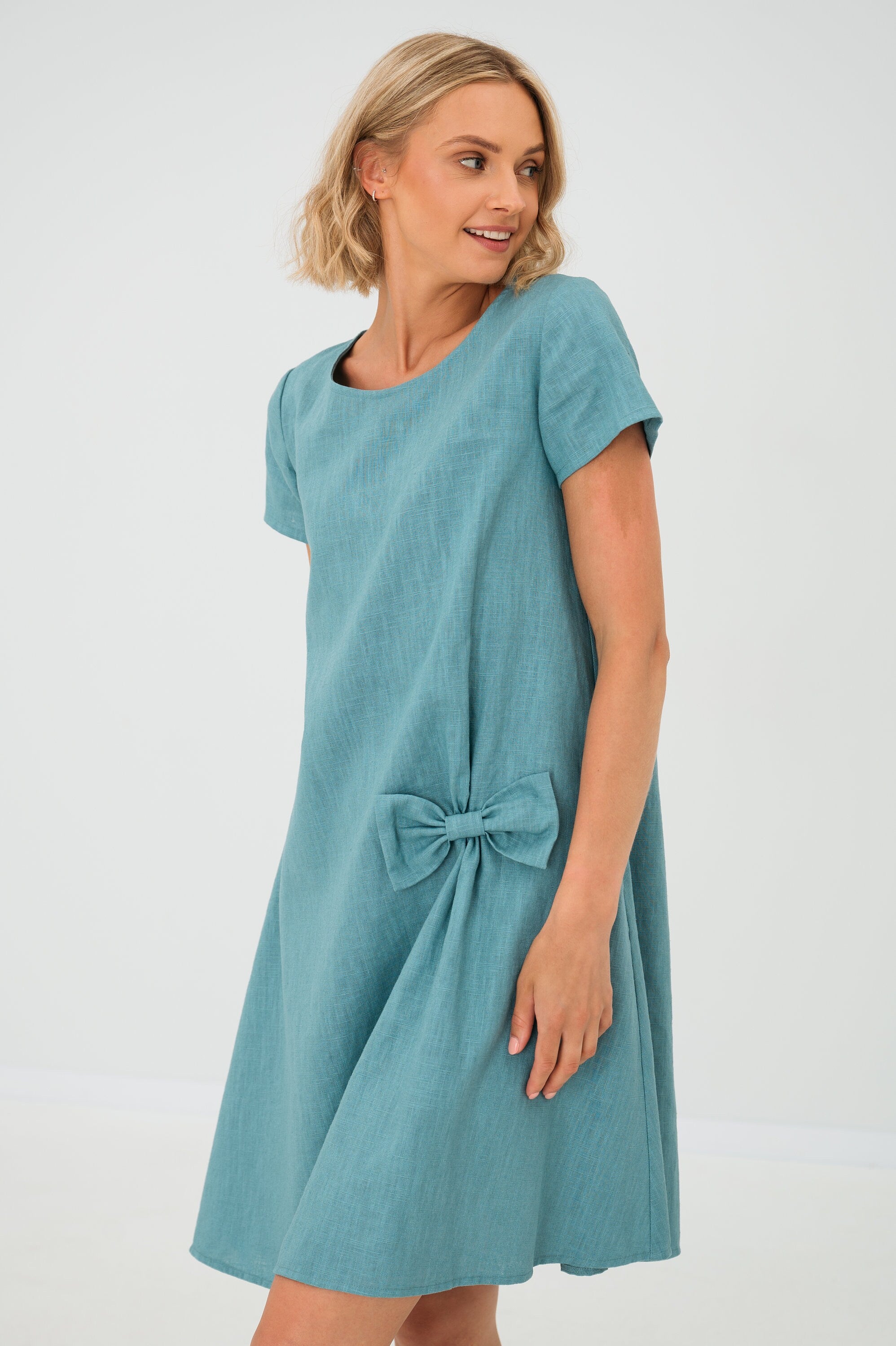 SUMMER KISS — Robe trapèze en lin à nœud