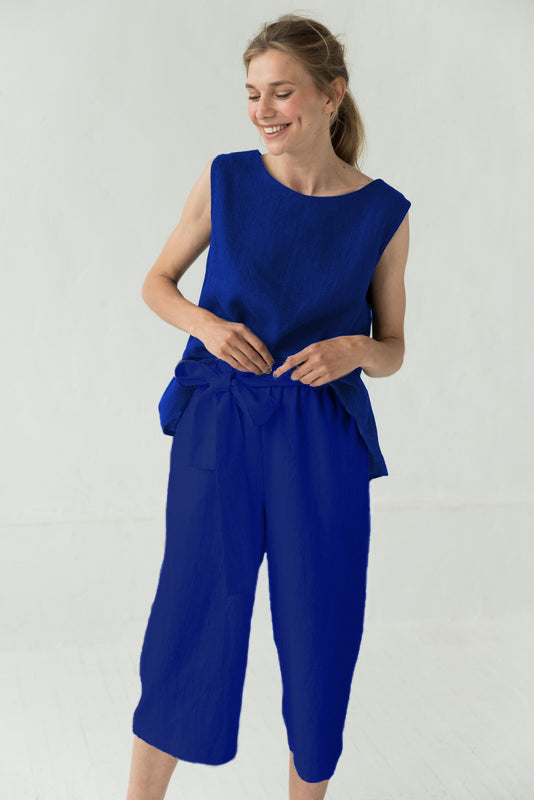 MIX & MATCH — Pantalon en lin raccourci à jambes larges