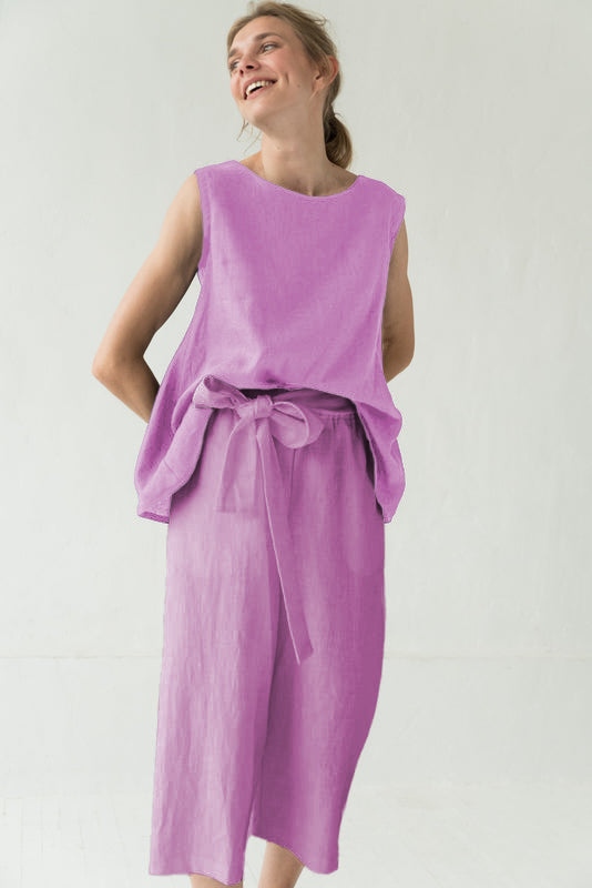 MIX & MATCH — Pantalon en lin raccourci à jambes larges