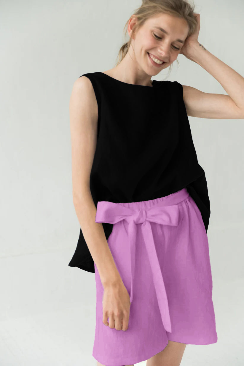 MIX & MATCH — High-Waisted Linen Shorts — Pink#Color_Pink