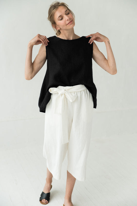MIX & MATCH — Pantalon en lin raccourci à jambes larges