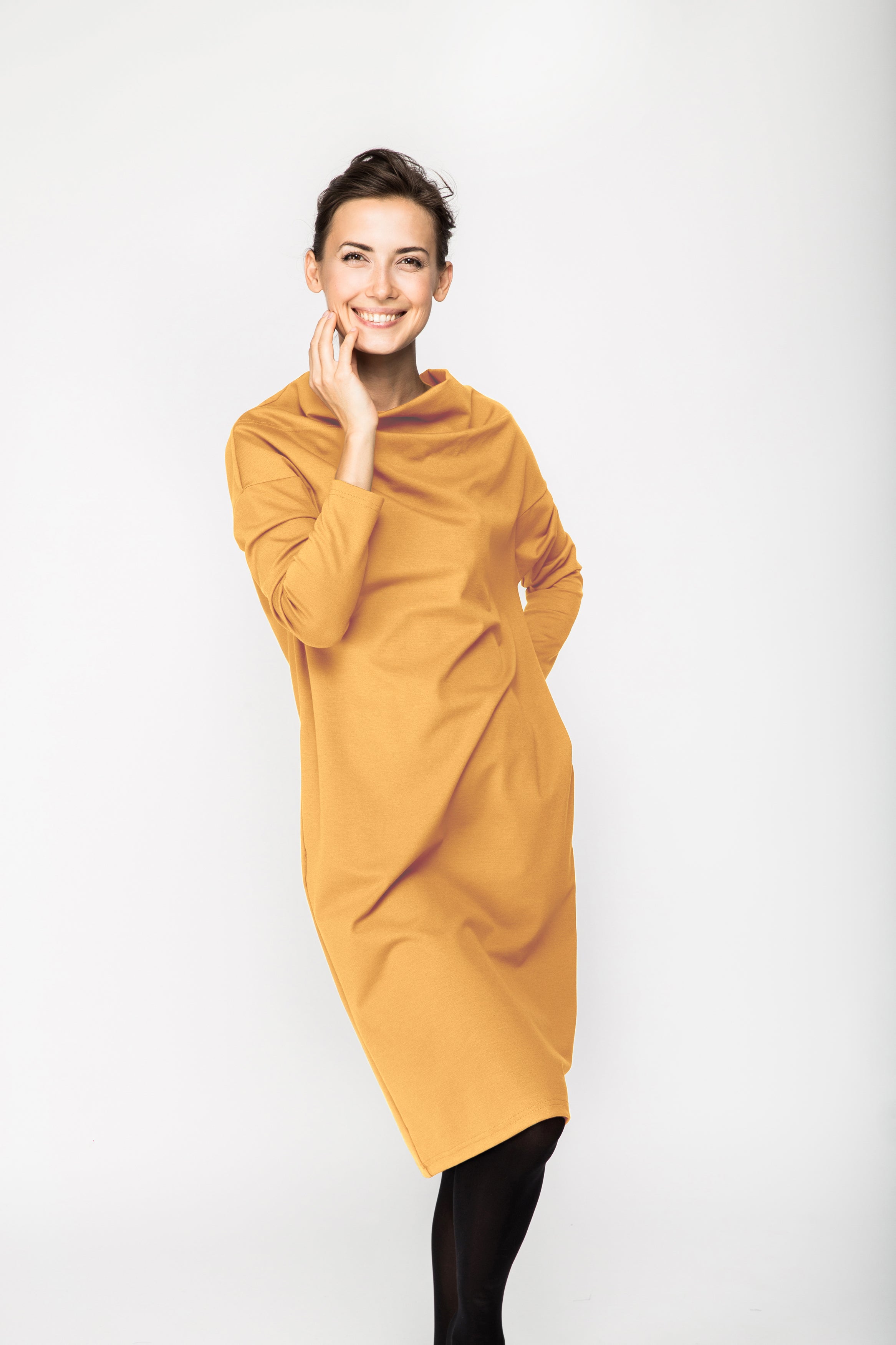 TUBE — Italian Punto Milano Knit Midi Dress — Yellow#Color_Yellow