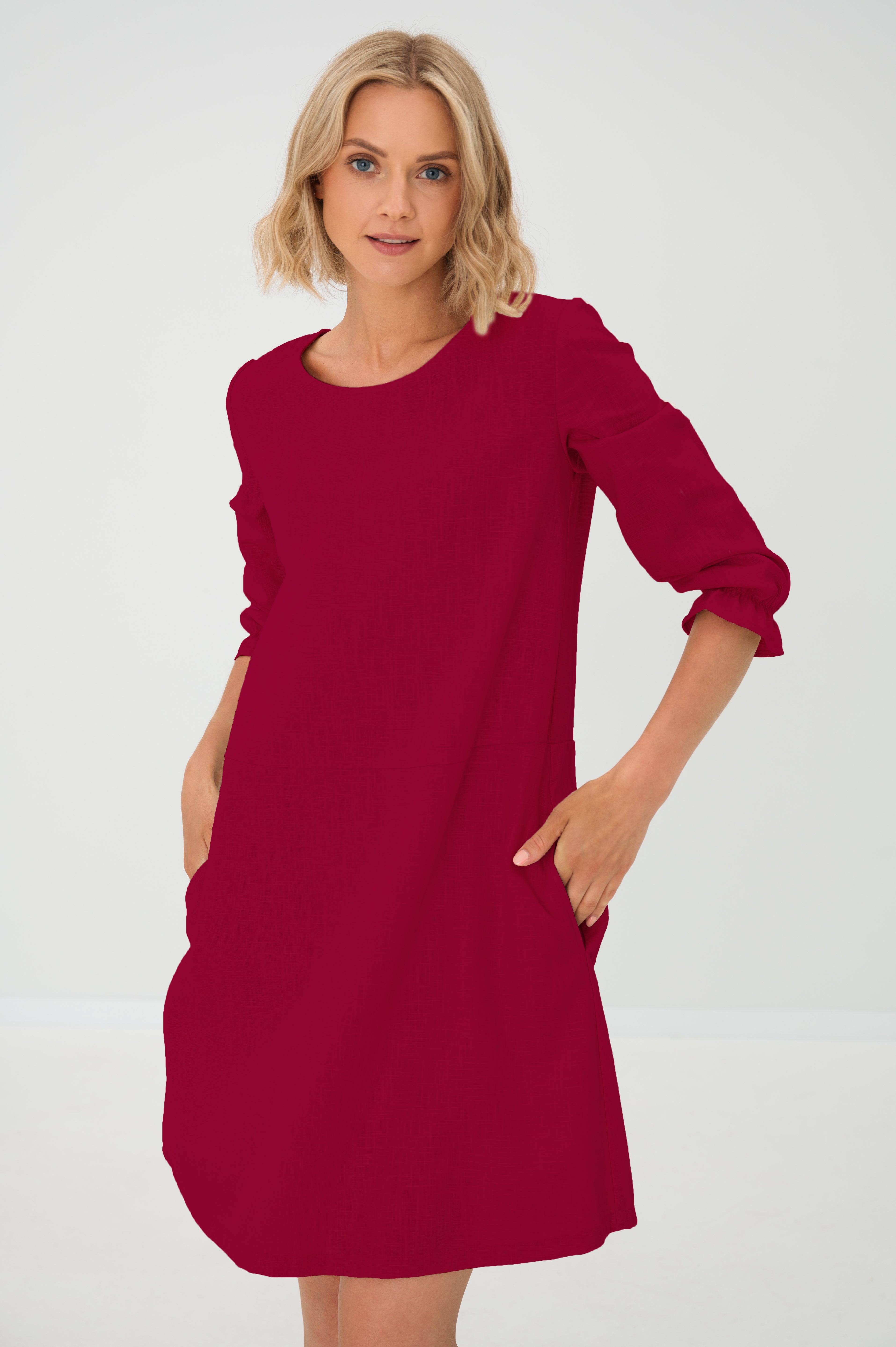 Linen dress EMMA — Stonewashed Linen with Pockets Cerise#Color_Cerise