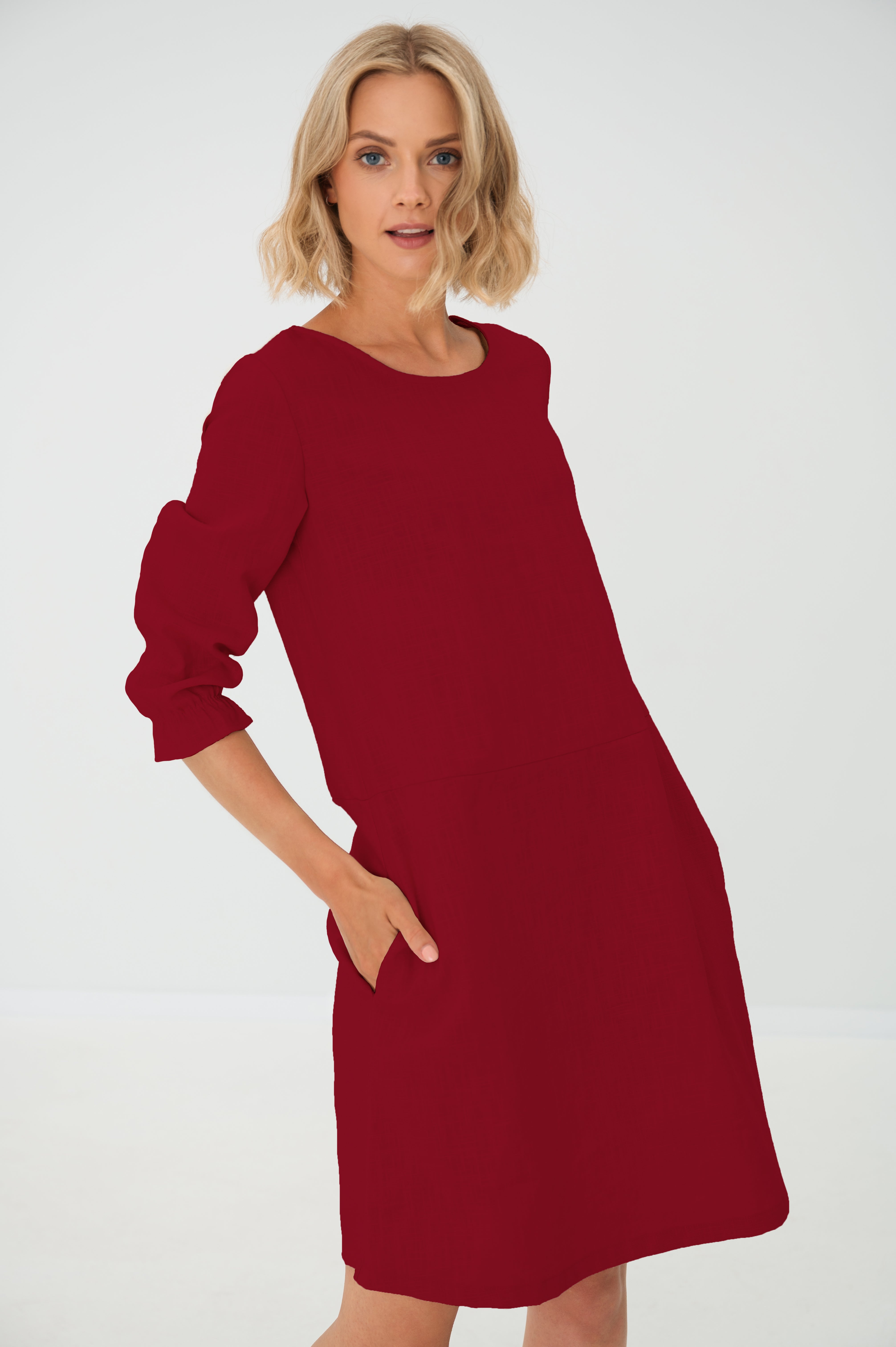 Linen dress EMMA — Stonewashed Linen with Pockets Red#Color_Red