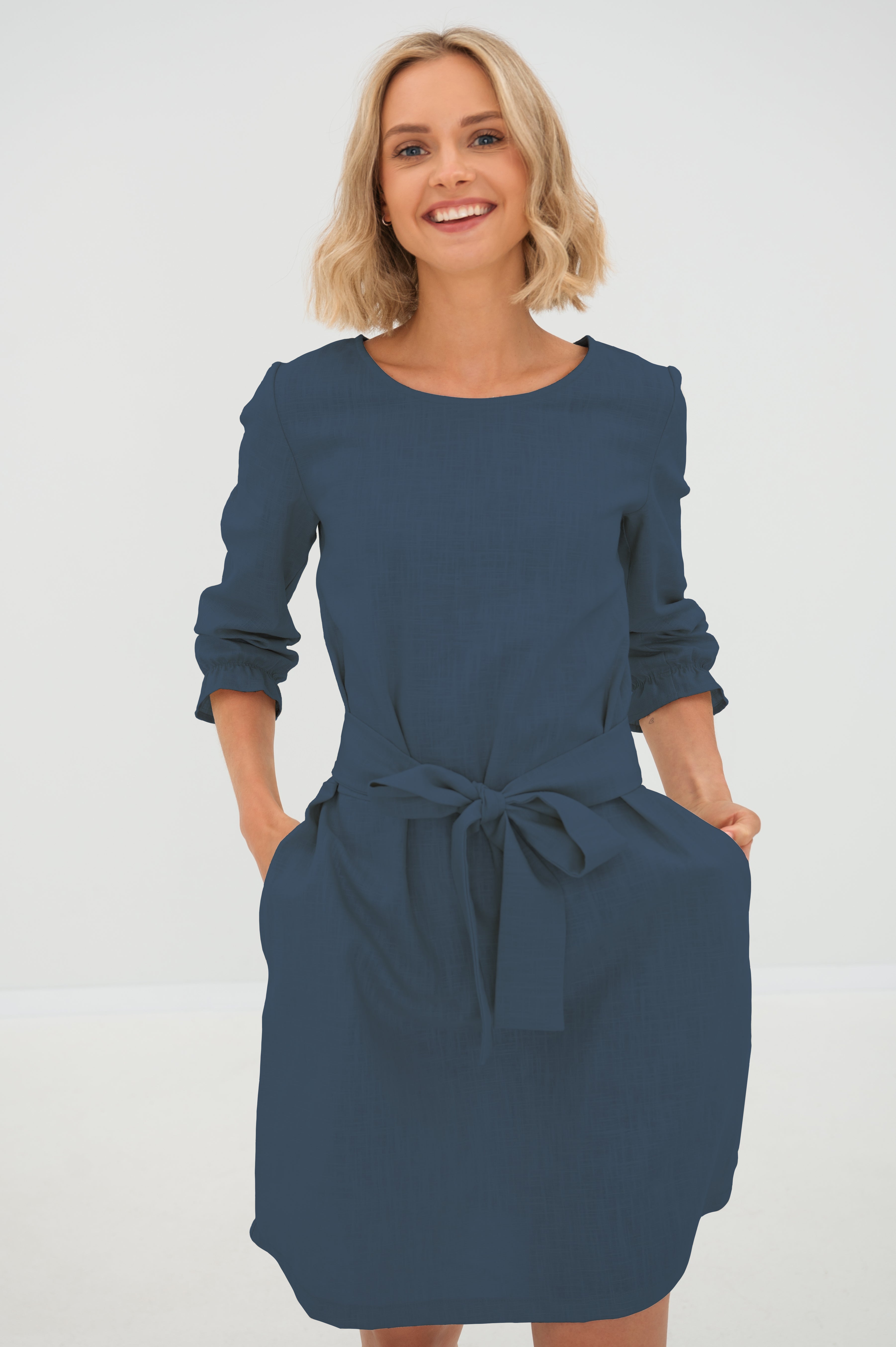 Linen dress EMMA — Stonewashed Linen with Pockets Blue#Color_Blue