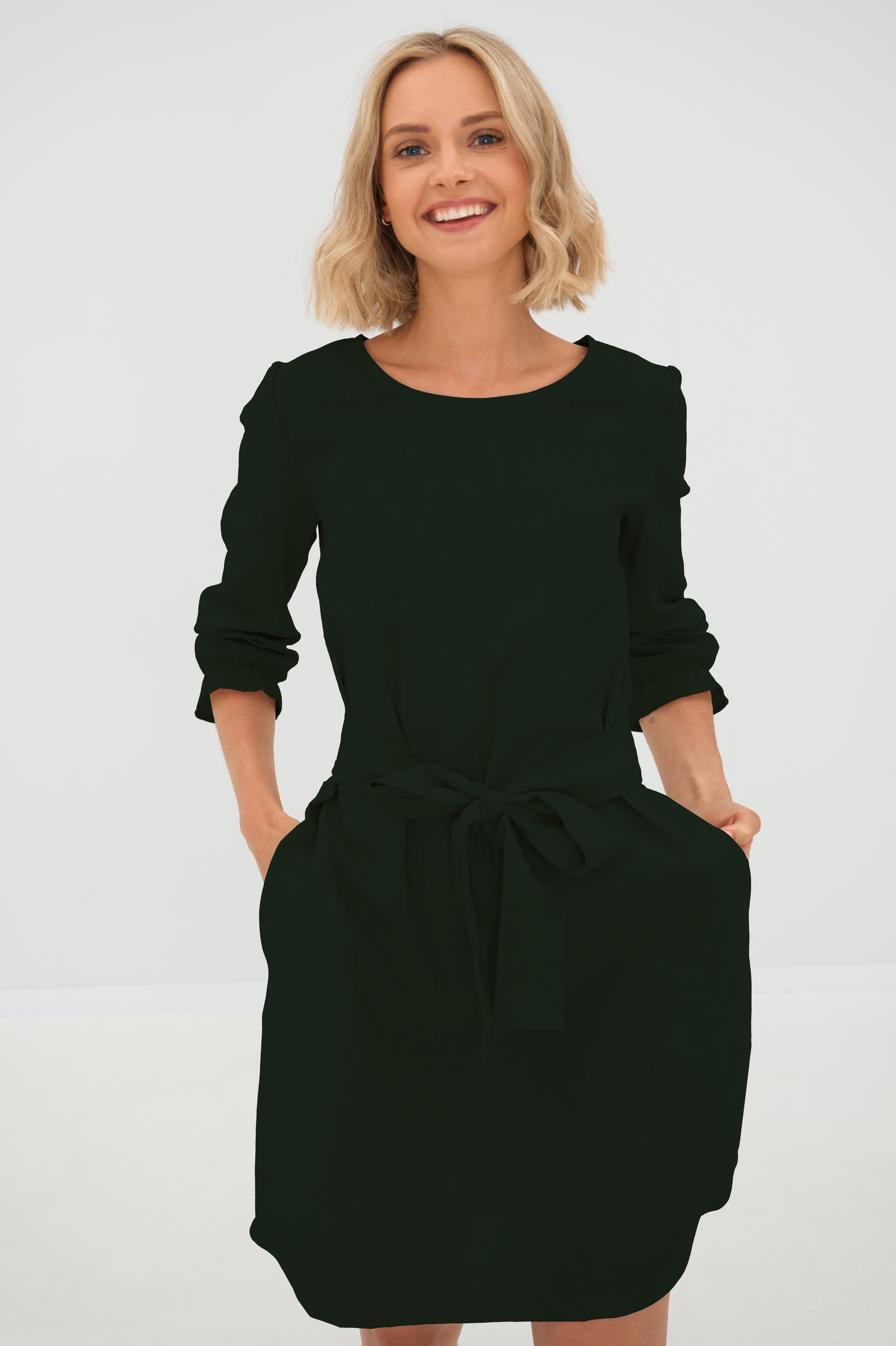 Linen dress EMMA — Stonewashed Linen with Pockets Black#Color_Black