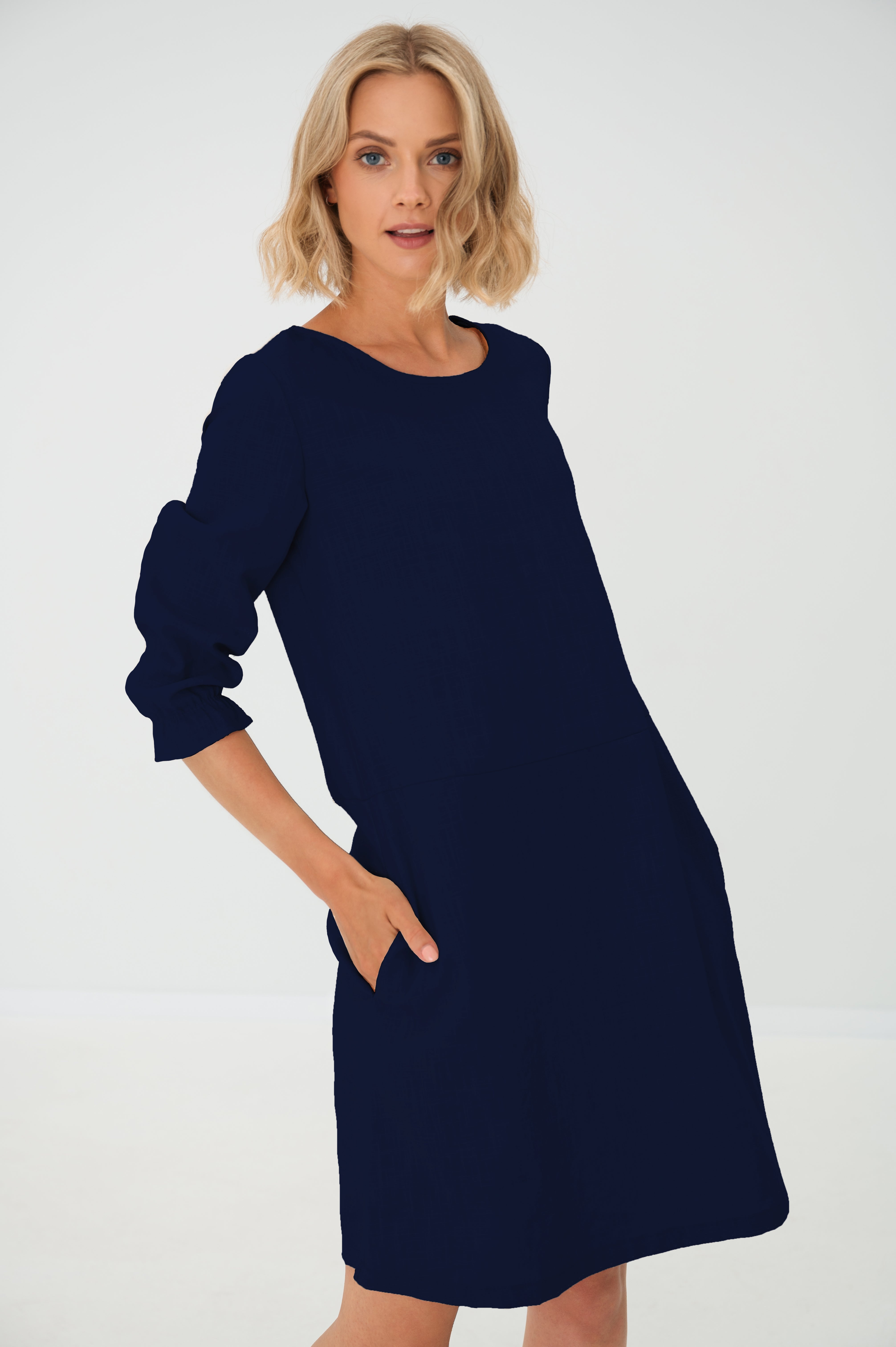 Linen dress EMMA — Stonewashed Linen with Pockets Deep blue#Color_Deep blue