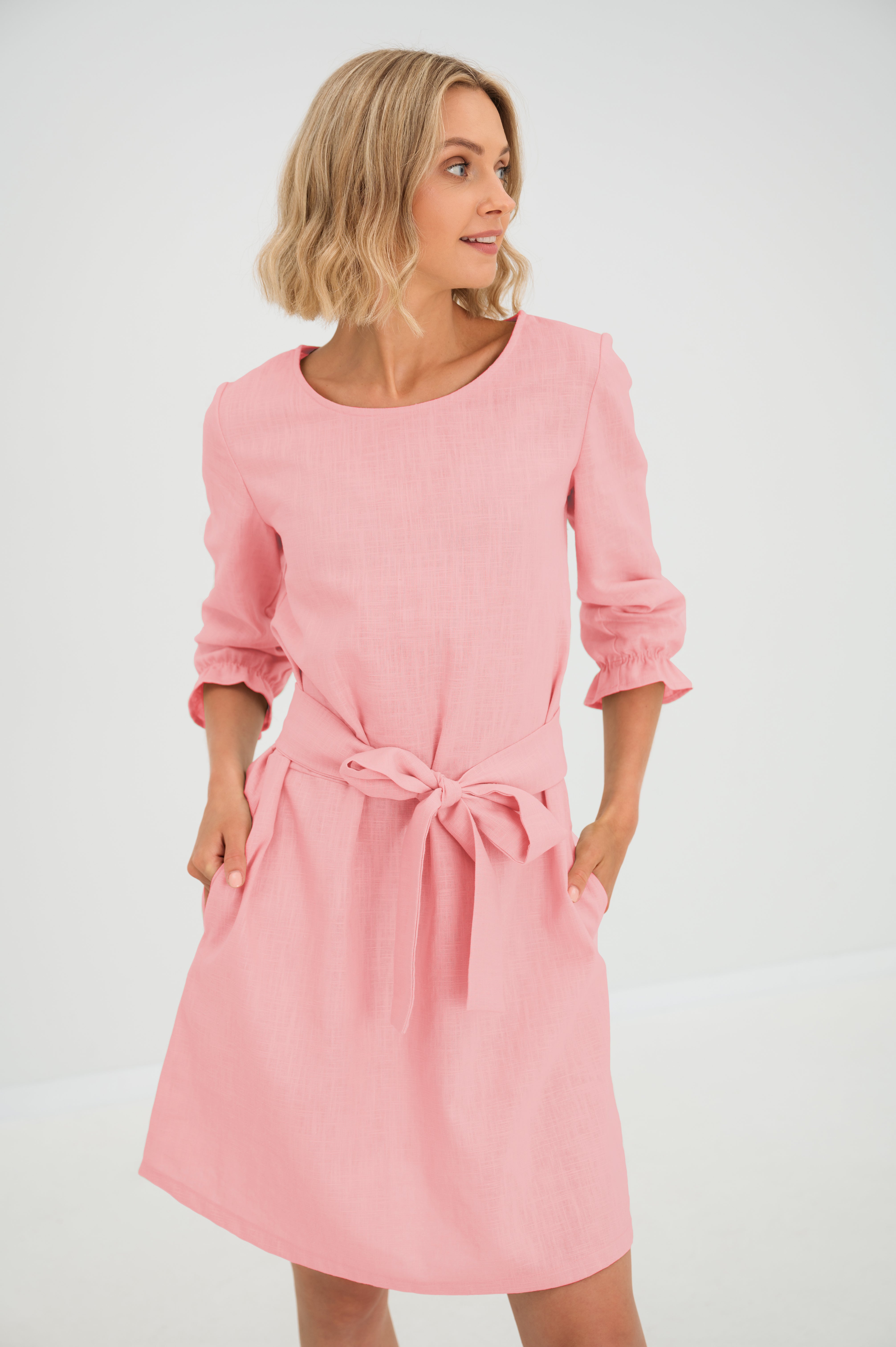 Linen dress EMMA — Stonewashed Linen with Pockets Rose#Color_Rose