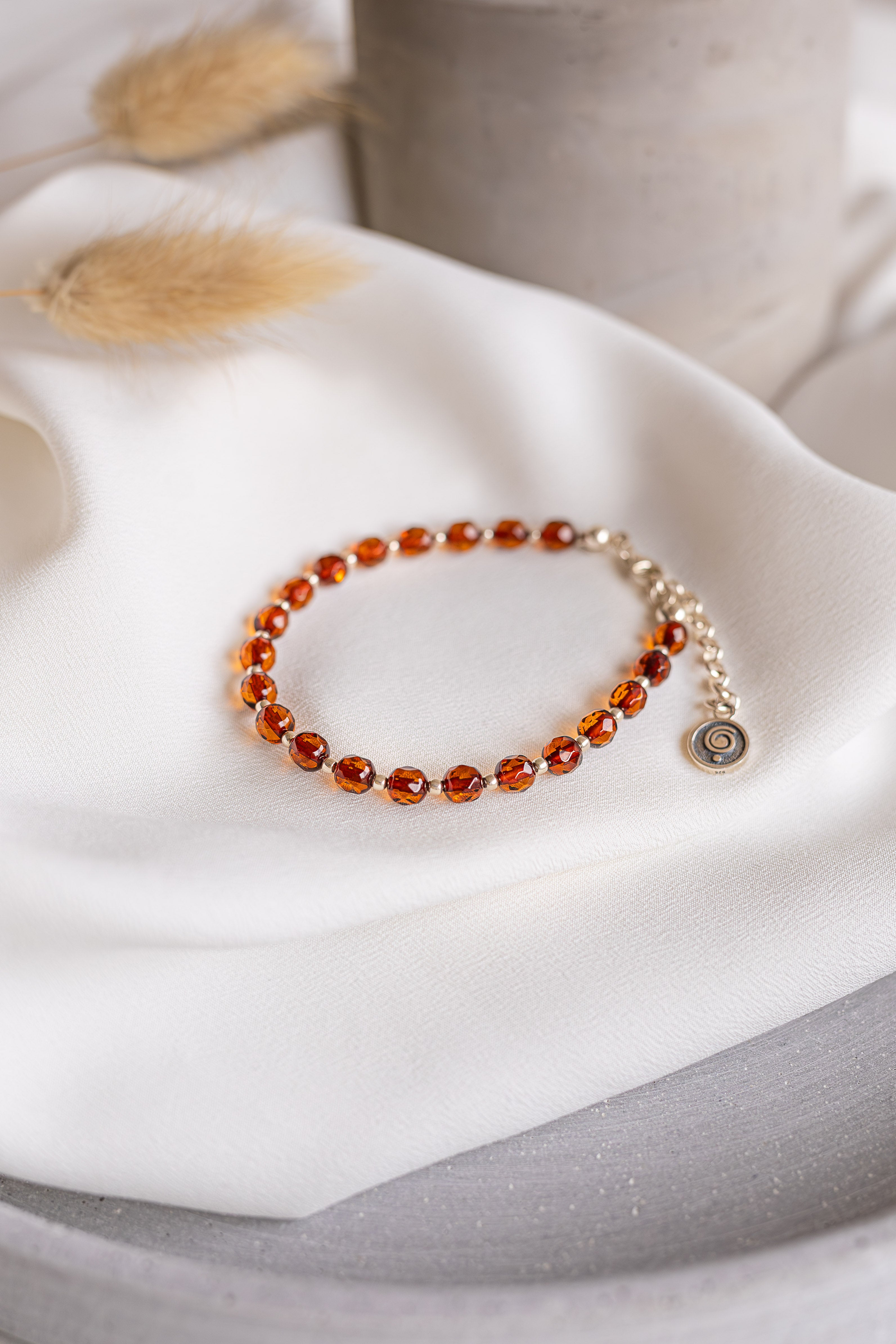 SUN STORIES — Cognac Baltic Amber & Silver Bracelet