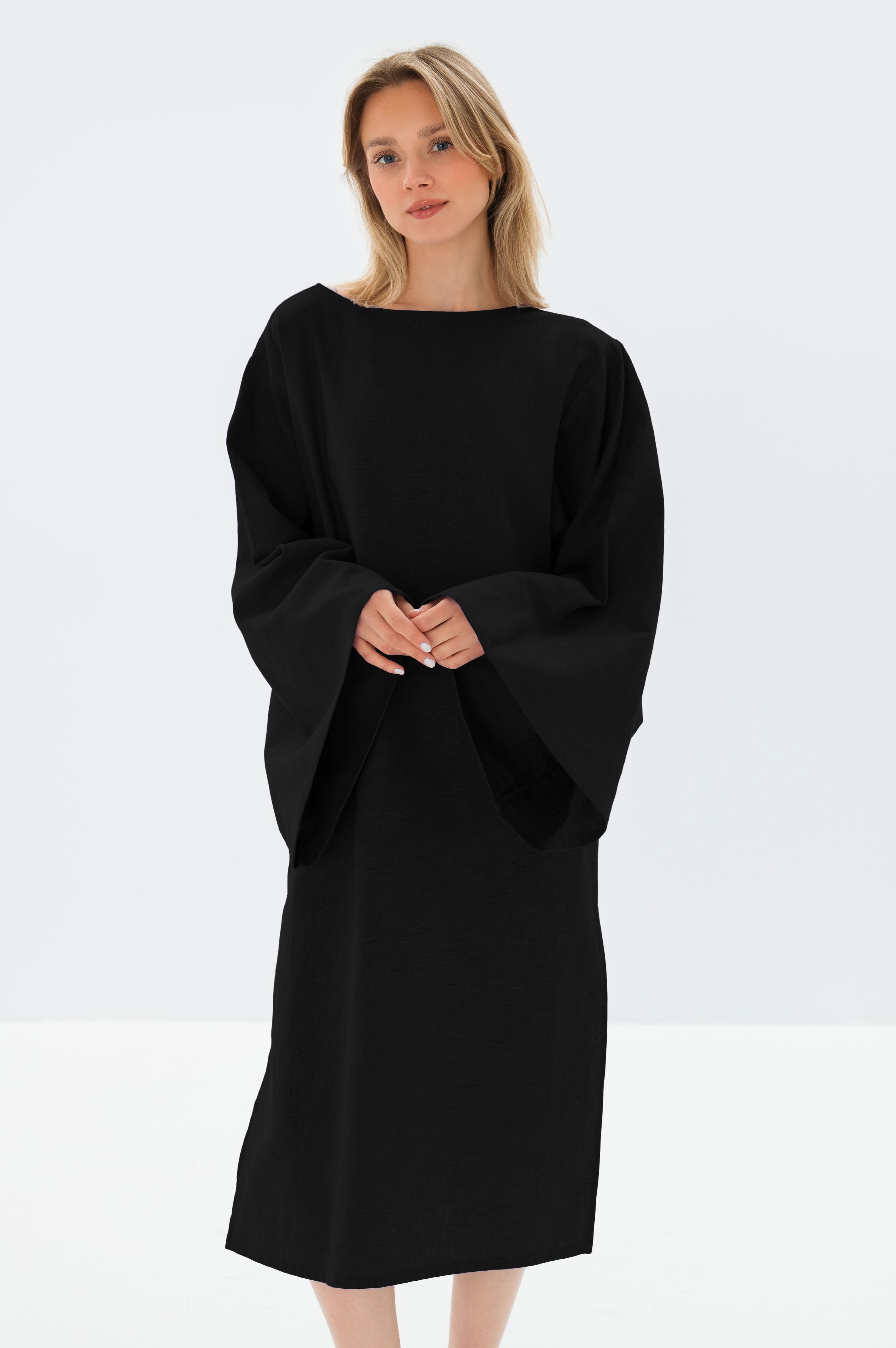 WHISPER — Stonewashed Linen Kimono-Sleeve Midi Dress