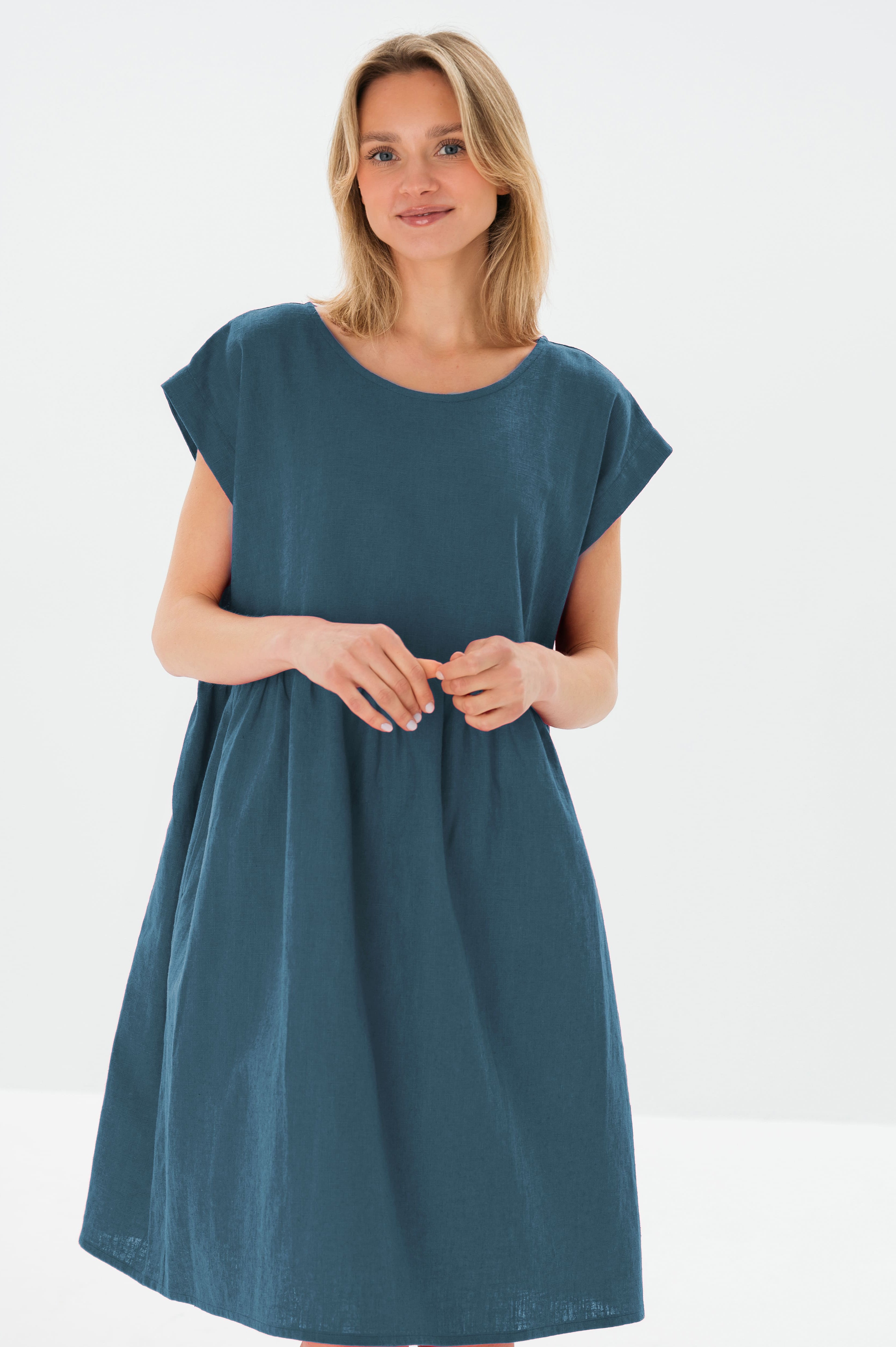 LUNA — Relaxed Linen Dress with Pockets — Blue#Color_Blue