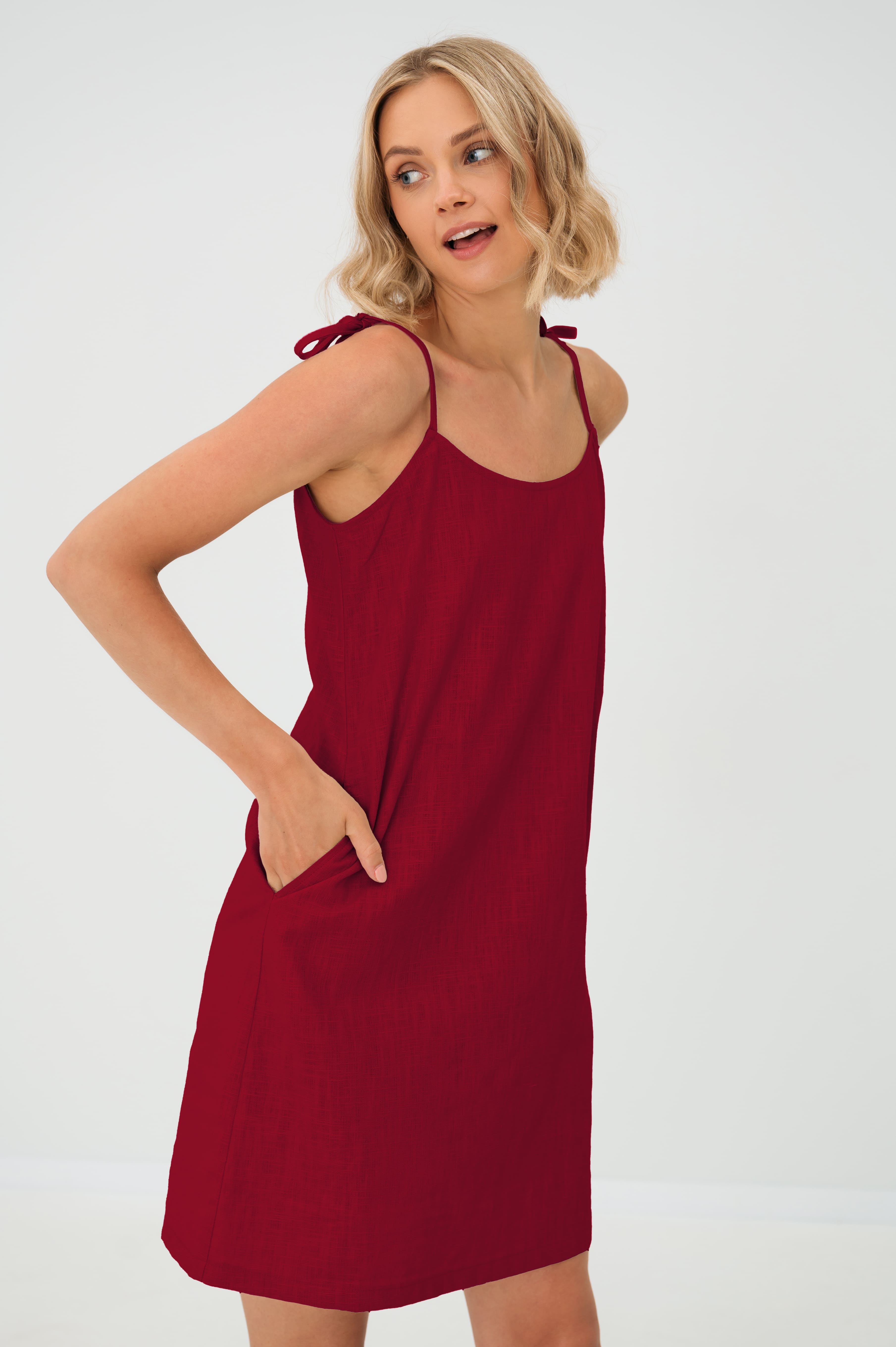 COAST — Sleeveless Linen Slip Dress With Pockets — Cerise#Color_Cerise