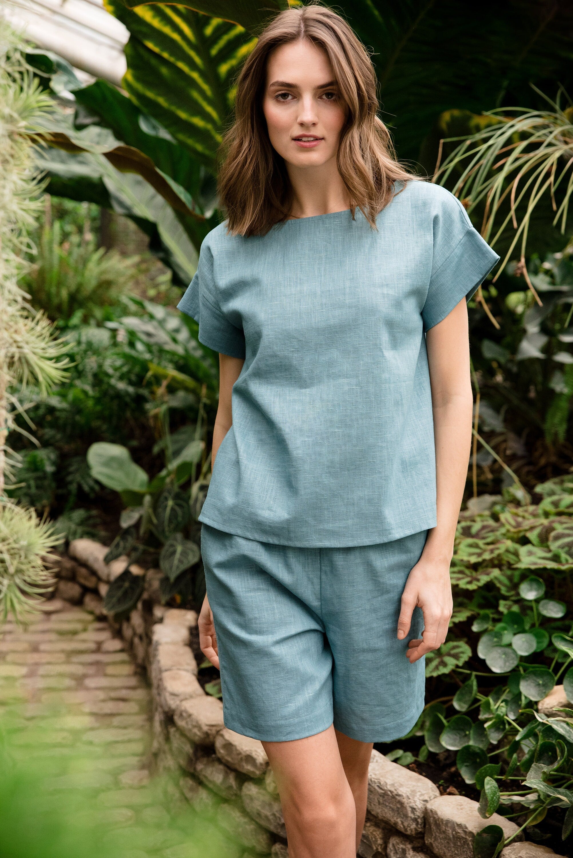 LeMuse linen shorts SIMPLICITY, Dusty teal, XS