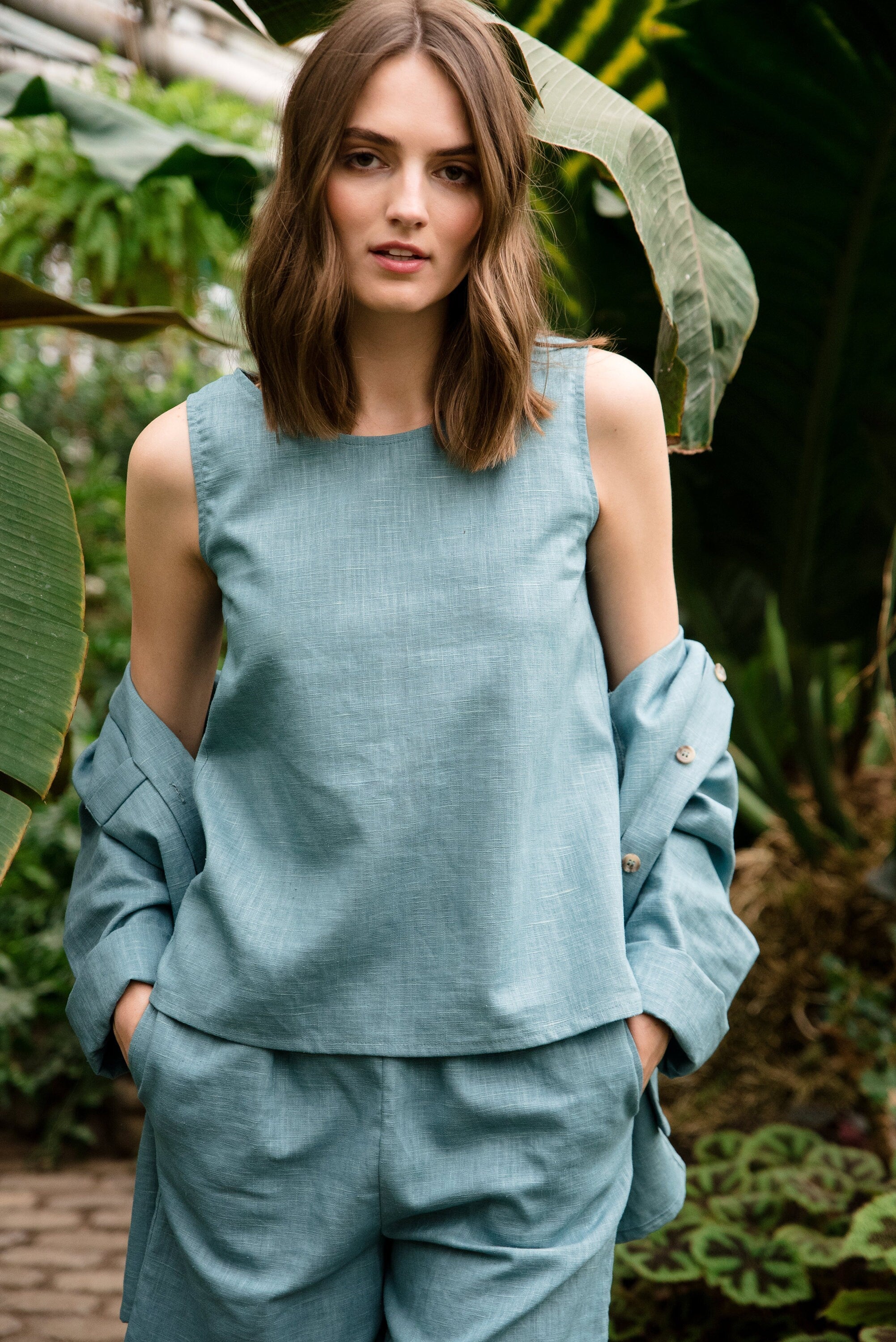 LeMuse linen shorts SIMPLICITY, Dusty teal, XS