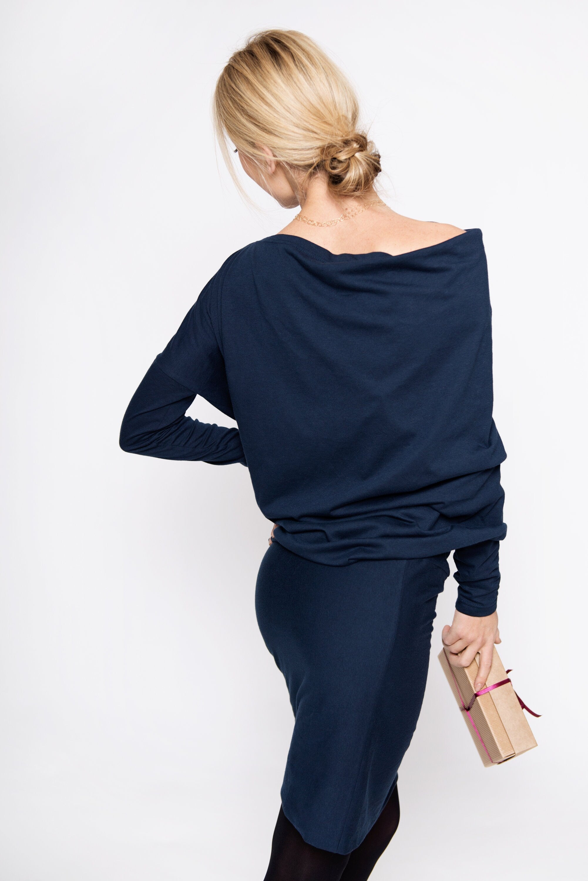 EVENING — Draped Cowl-Neck Knit Dress