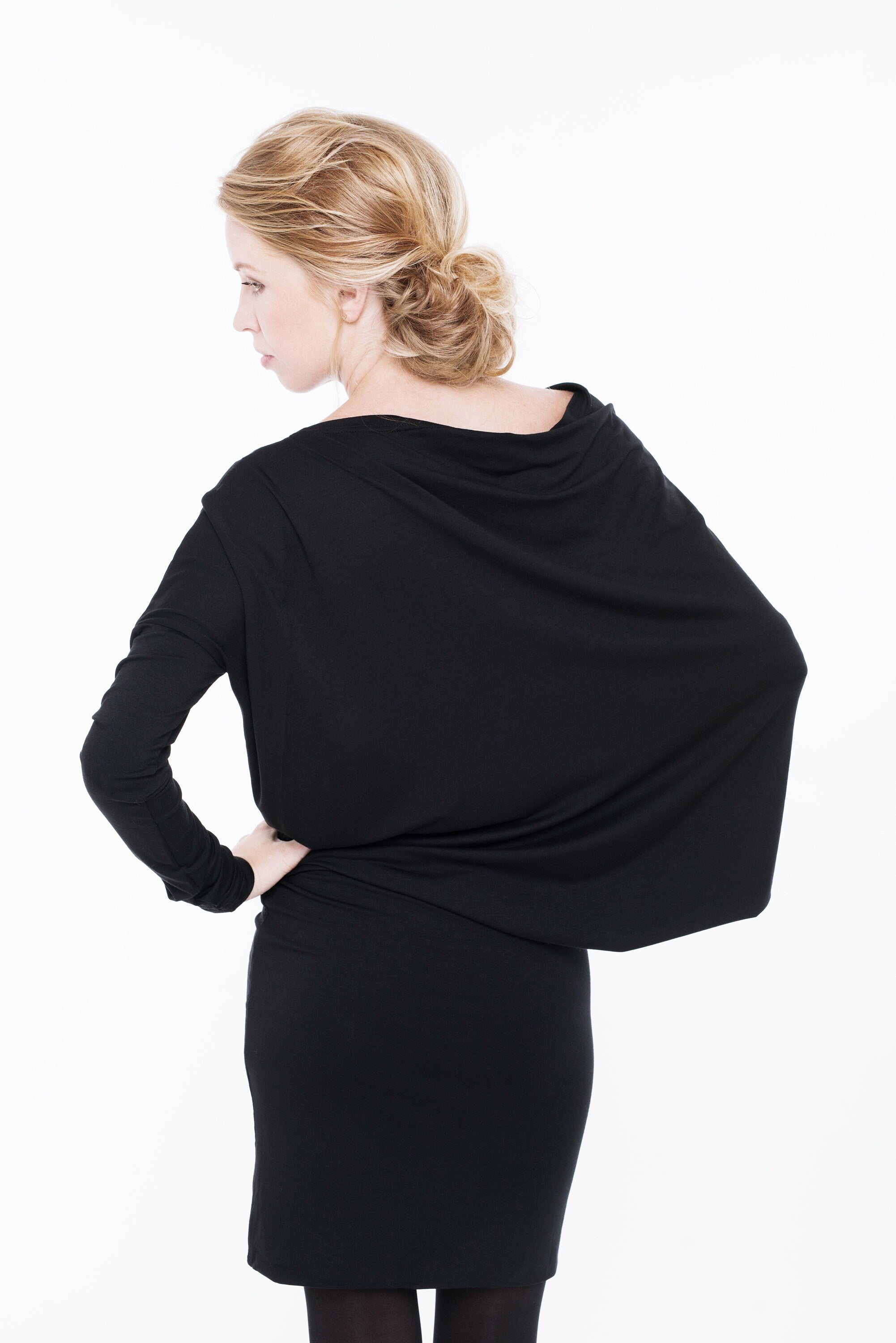 EVENING — Draped Cowl-Neck Knit Dress