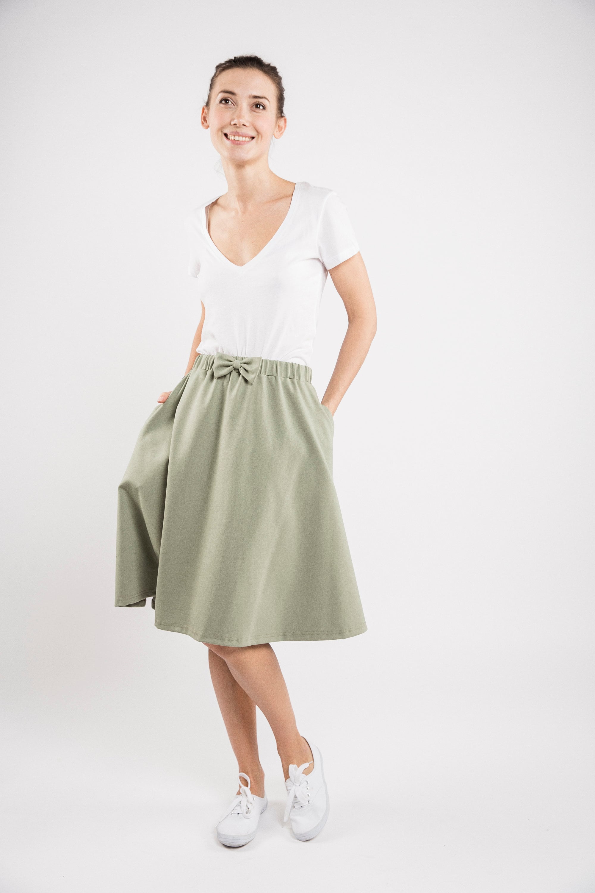 CINDY — Soft Jersey A-Line Knee-Length Skirt, Mint (L)