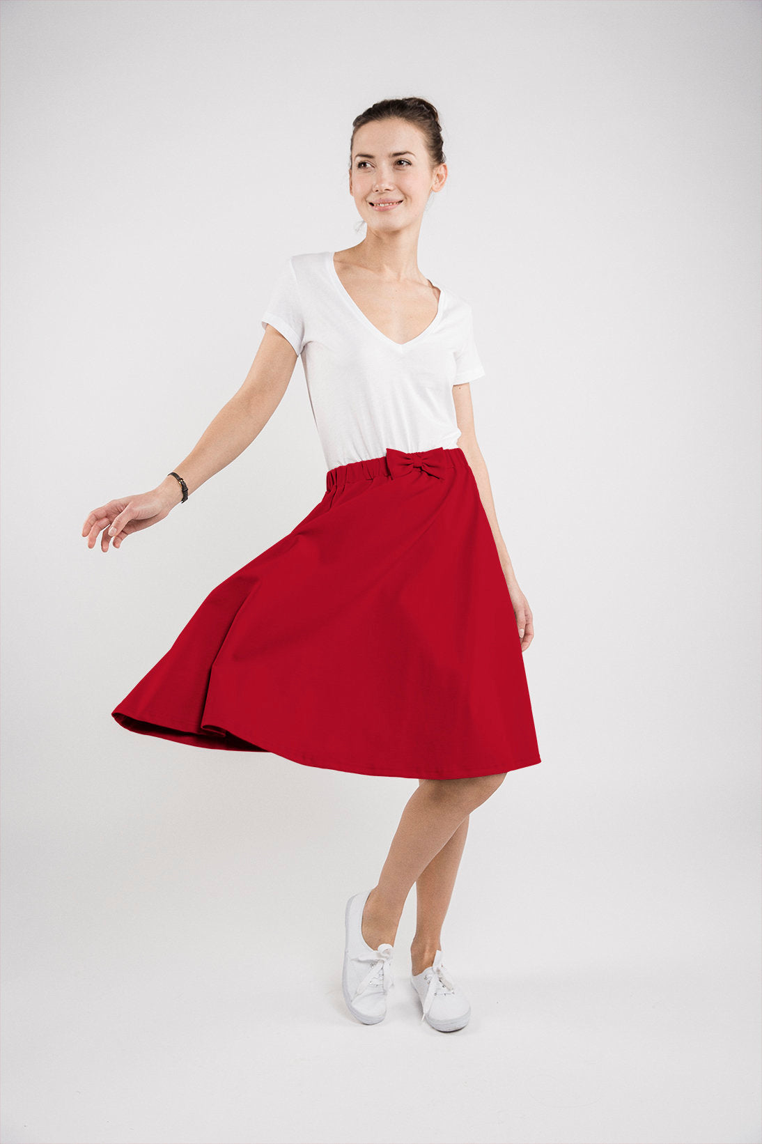 CINDY — Soft Jersey A-Line Knee-Length Skirt, Mint (L)