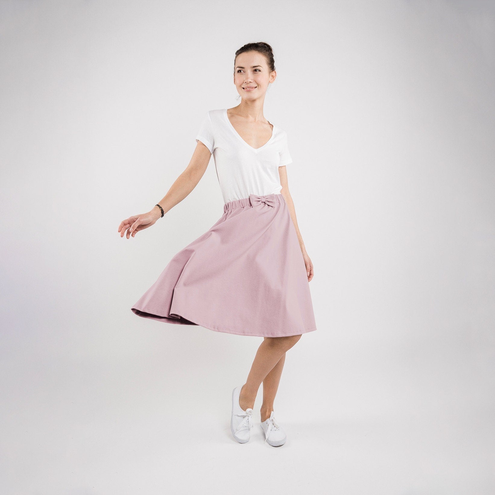 CINDY — Soft Jersey A-Line Knee-Length Skirt, Mint (L)