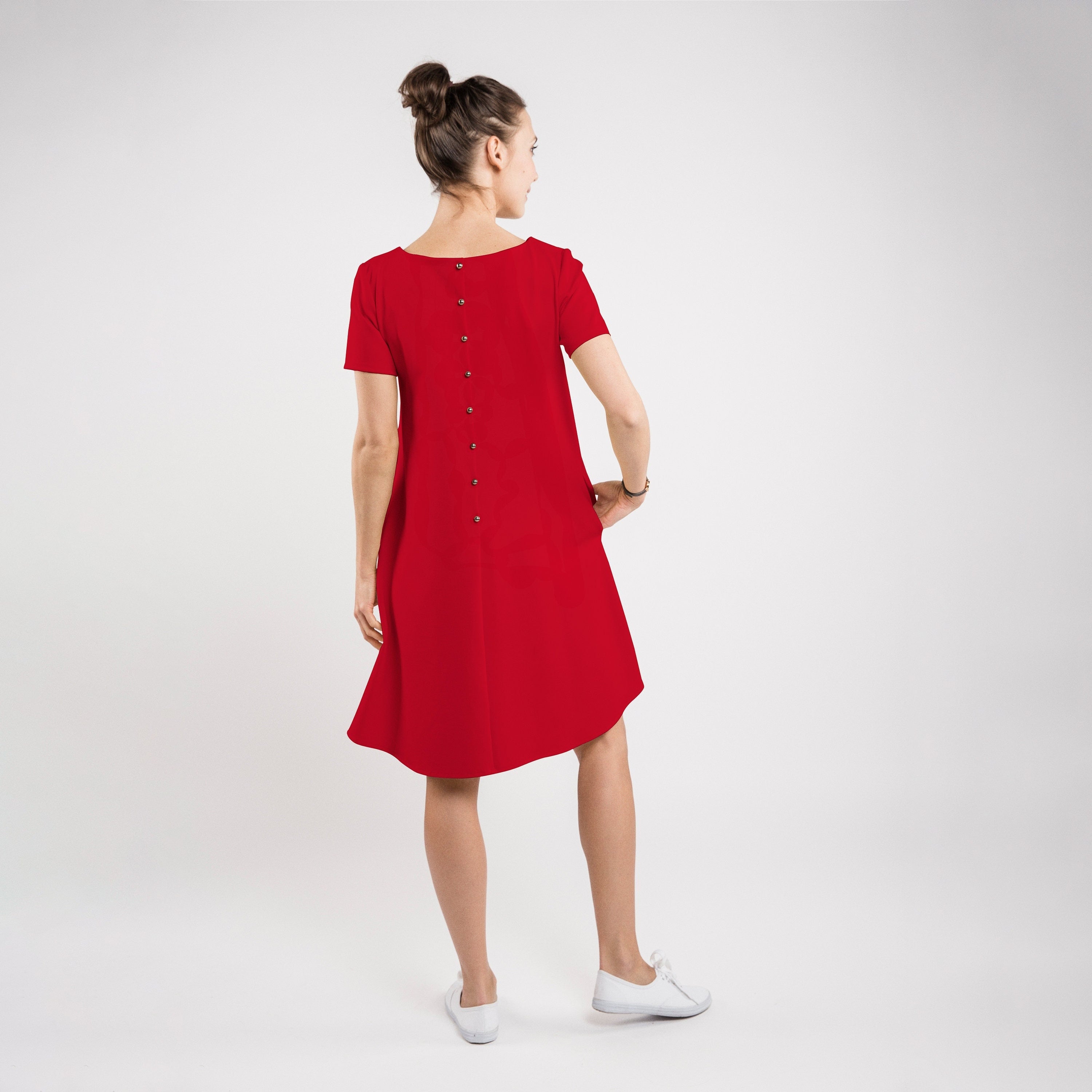 CALMNESS — Italian Punto Milano -neuleinen swing-mekko, Punainen