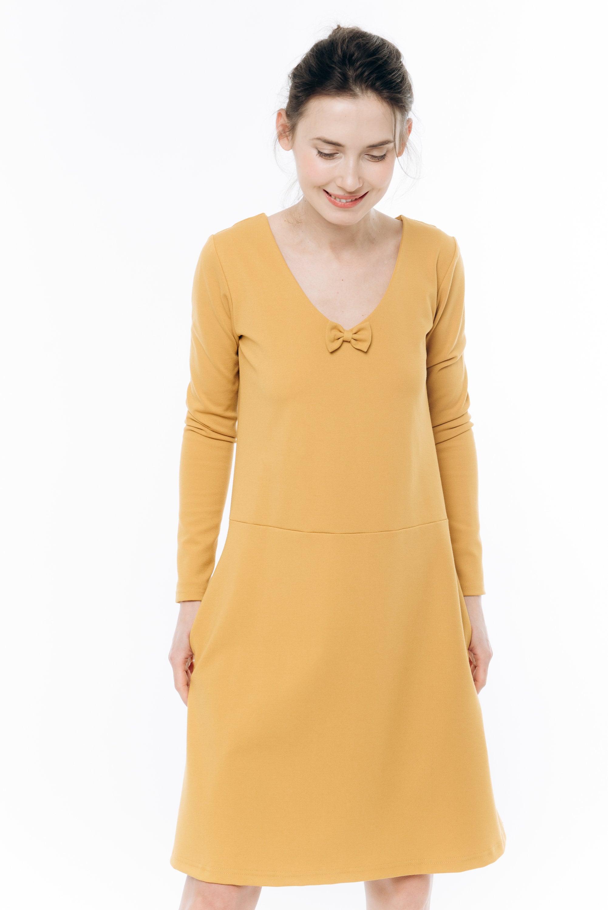 SUN — Robe trapèze en maille Punto Milano italienne à nœud