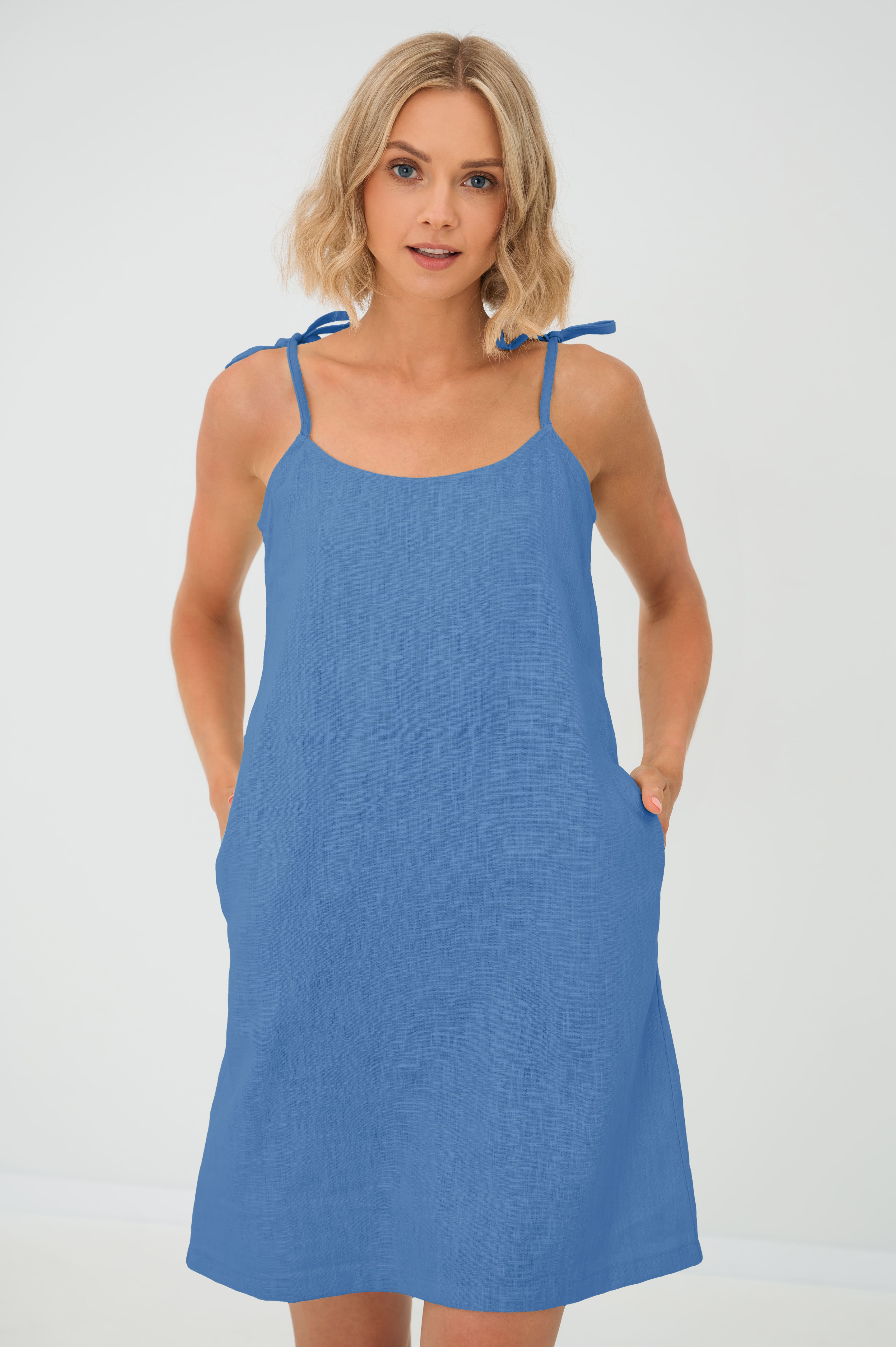 COAST — Sleeveless Linen Slip Dress With Pockets — Lavender blue#Color_Lavender blue