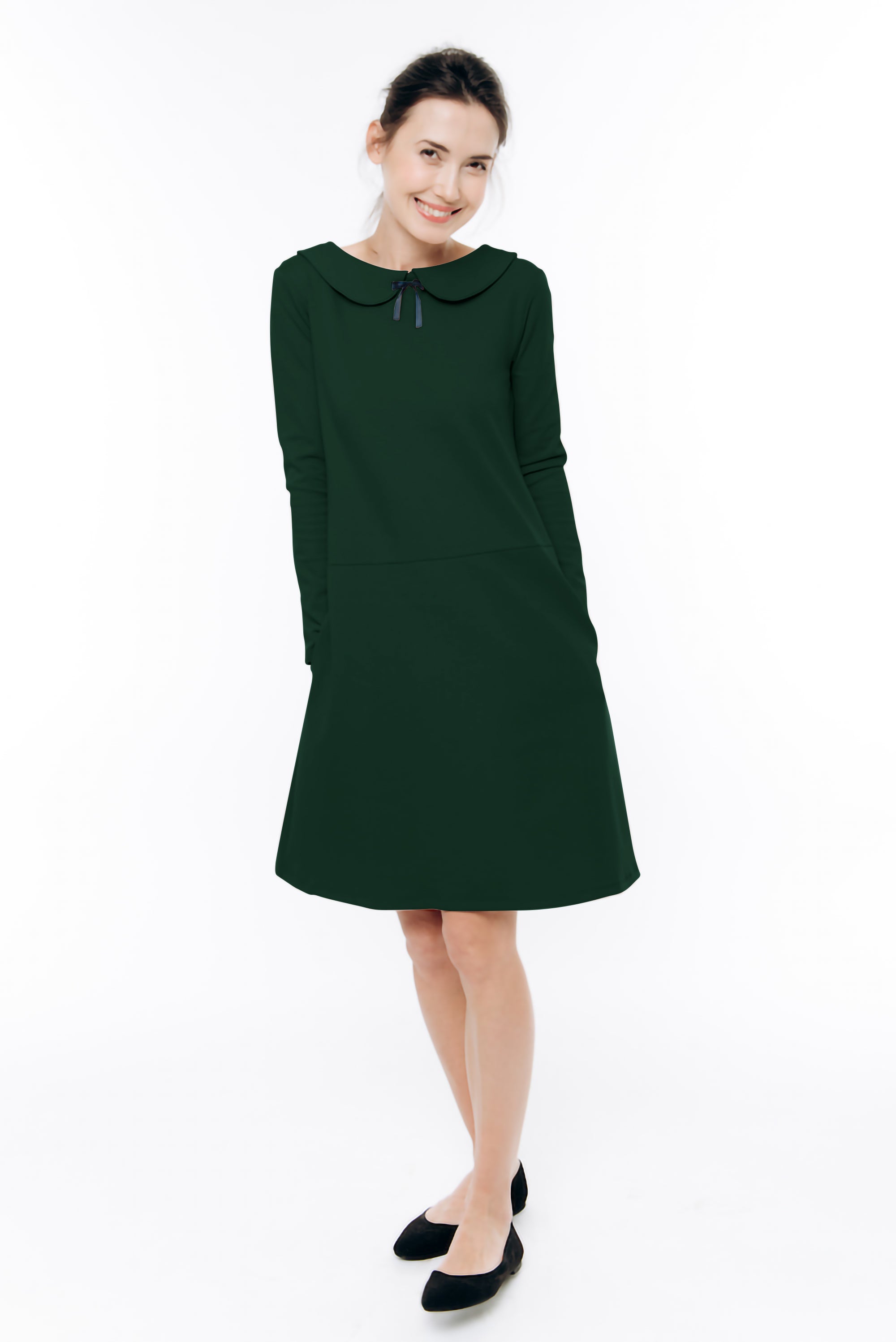 PARISIAN — Italian Punto Milano Knit Collar Dress — Green#Color_Green