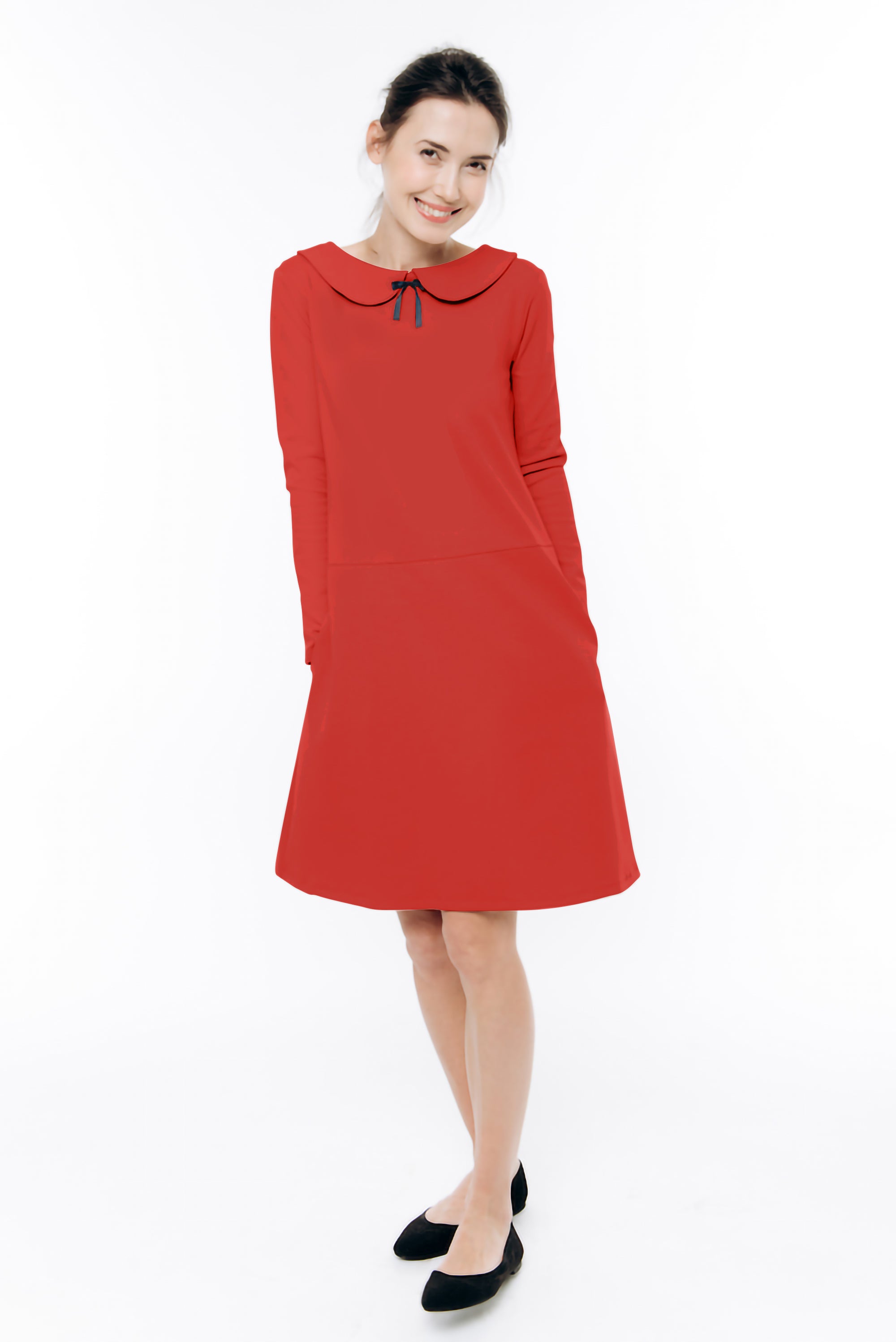 PARISIAN — Italian Punto Milano Knit Collar Dress — Red#Color_Red