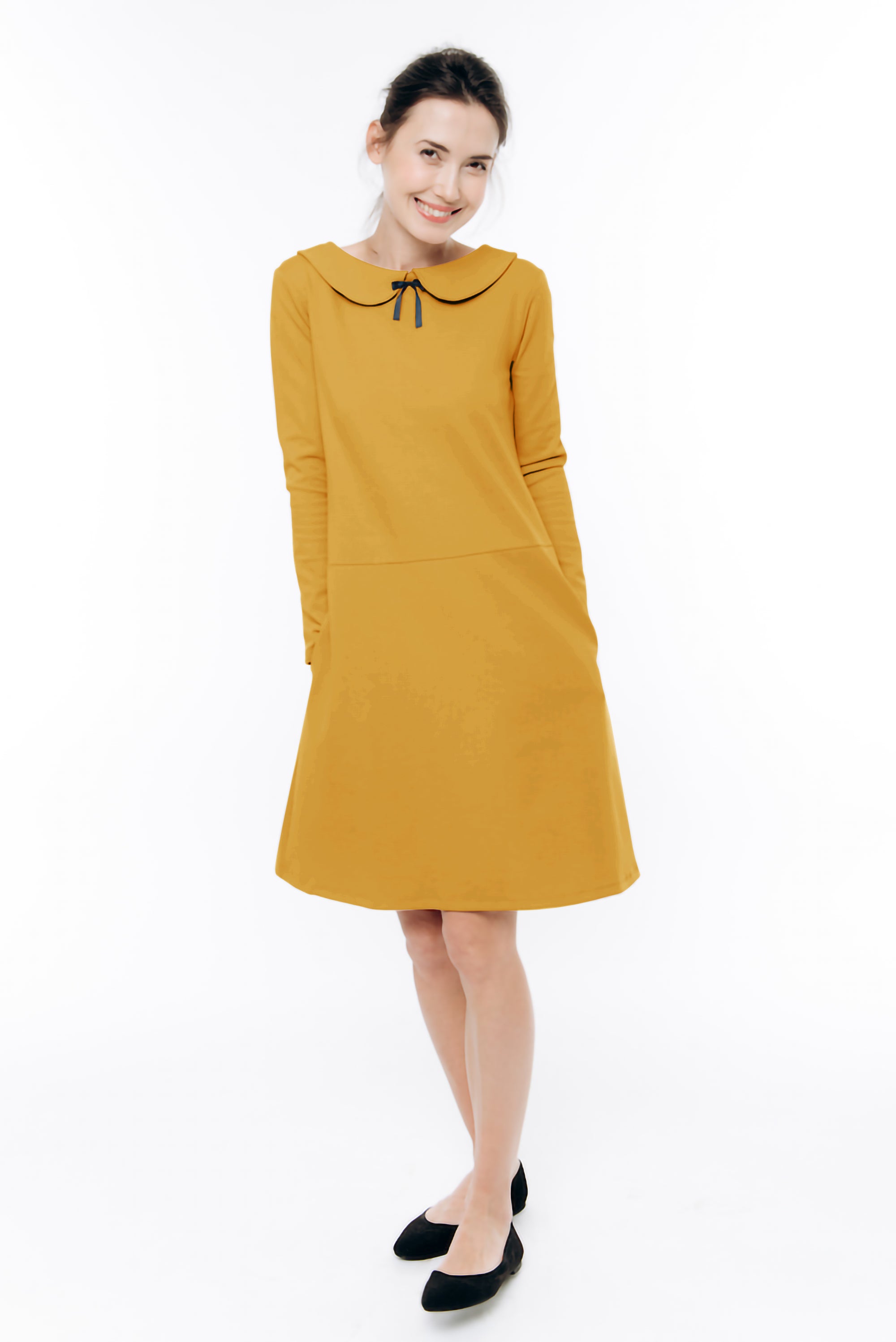 PARISIAN — Italian Punto Milano Knit Collar Dress — Yellow#Color_Yellow