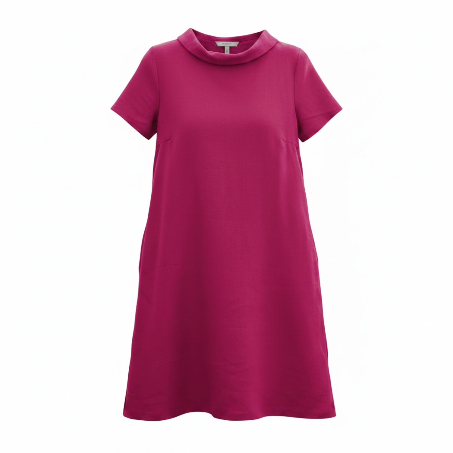 STORY — Soft Linen Short-Sleeve Dress — Cerise#Color_Cerise