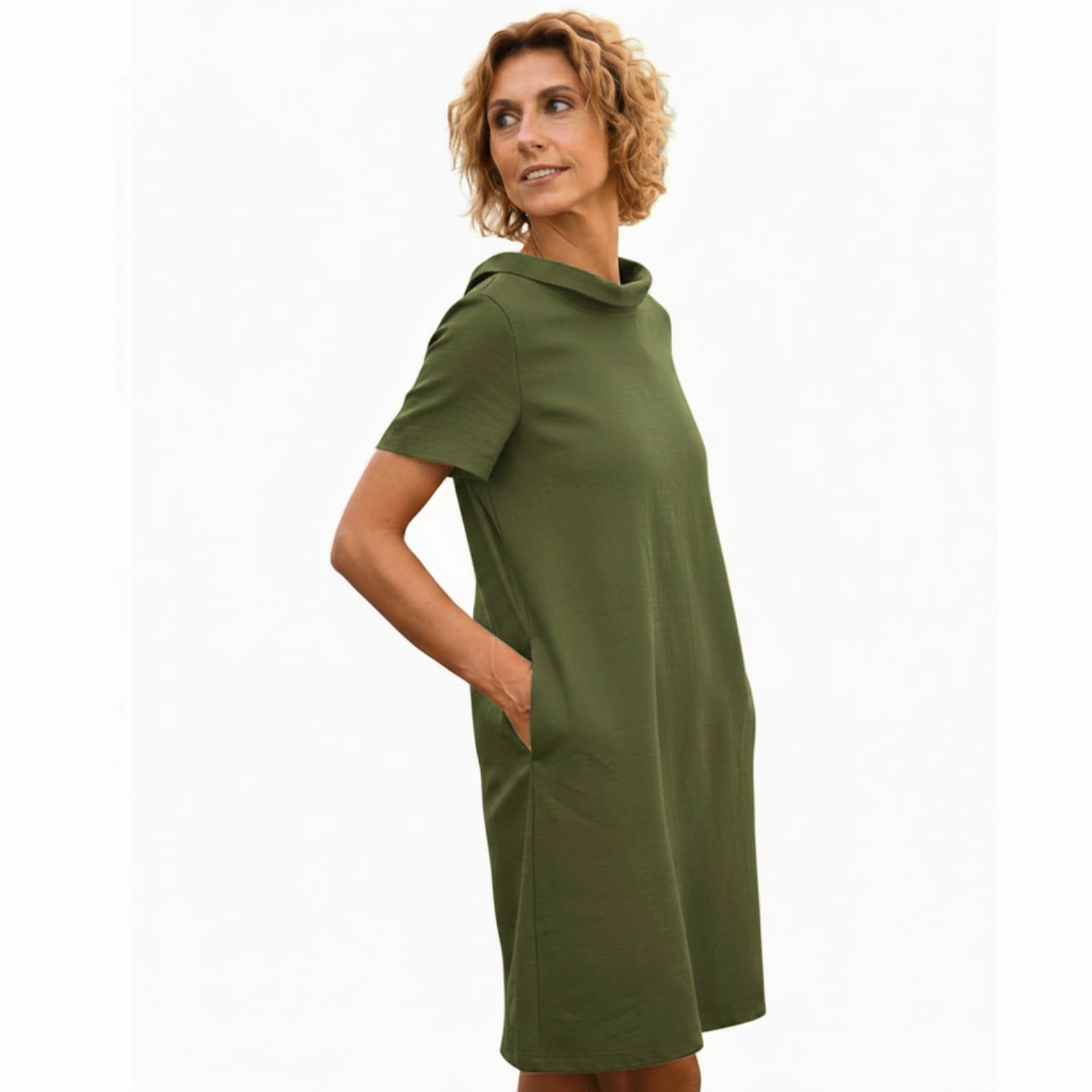 STORY — Soft Linen Short-Sleeve Dress