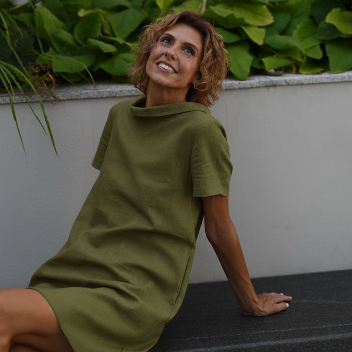 STORY — Soft Linen Short-Sleeve Dress