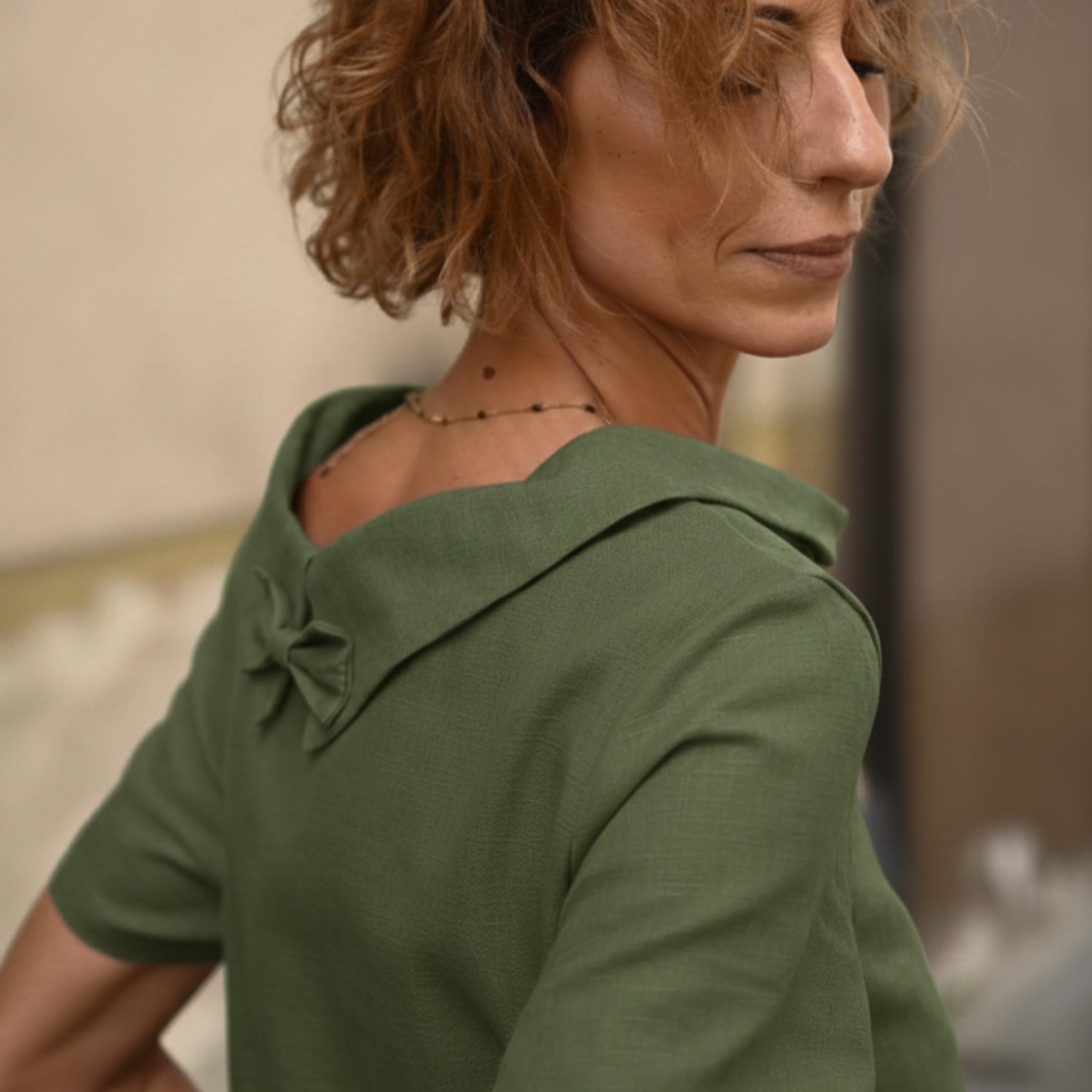 STORY — Soft Linen Short-Sleeve Dress